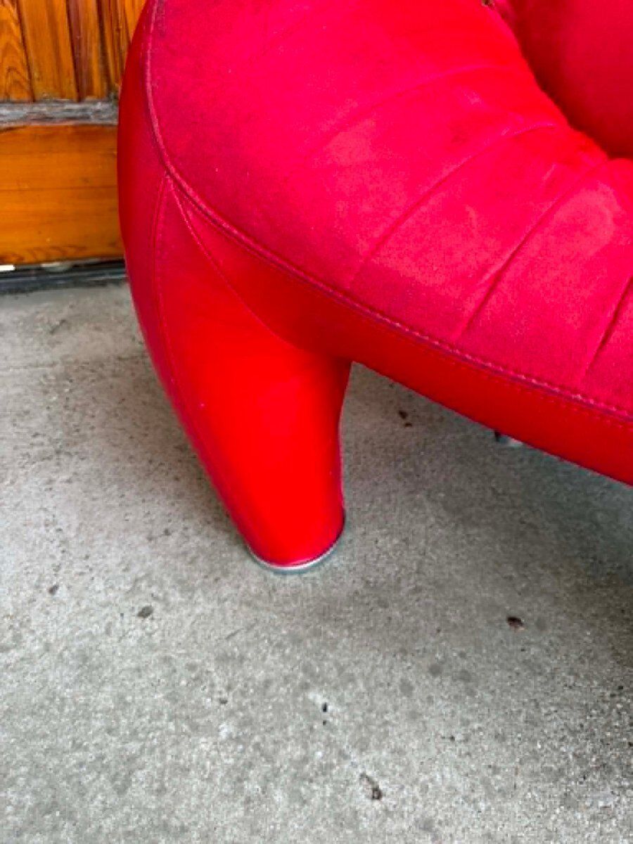 Vintage Organic Lounge Chair In Red Velvet From Leolux, 1970s photo furniture