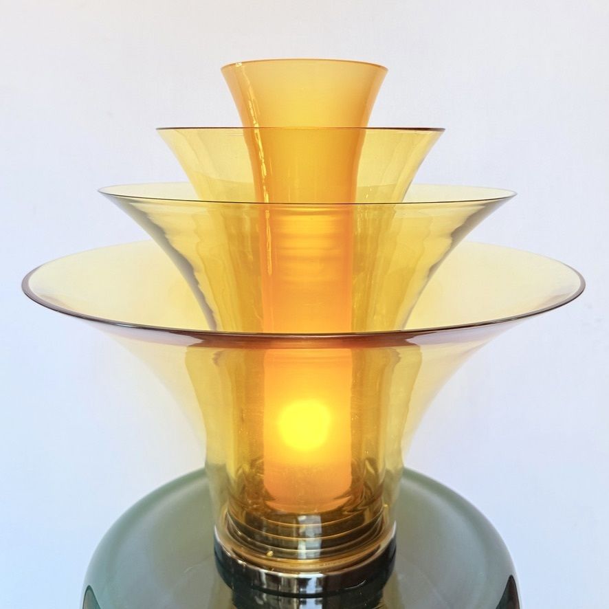 Late 20th Century Bronzed Brass And Yellow Murano Glass Table Lamp photo for sale