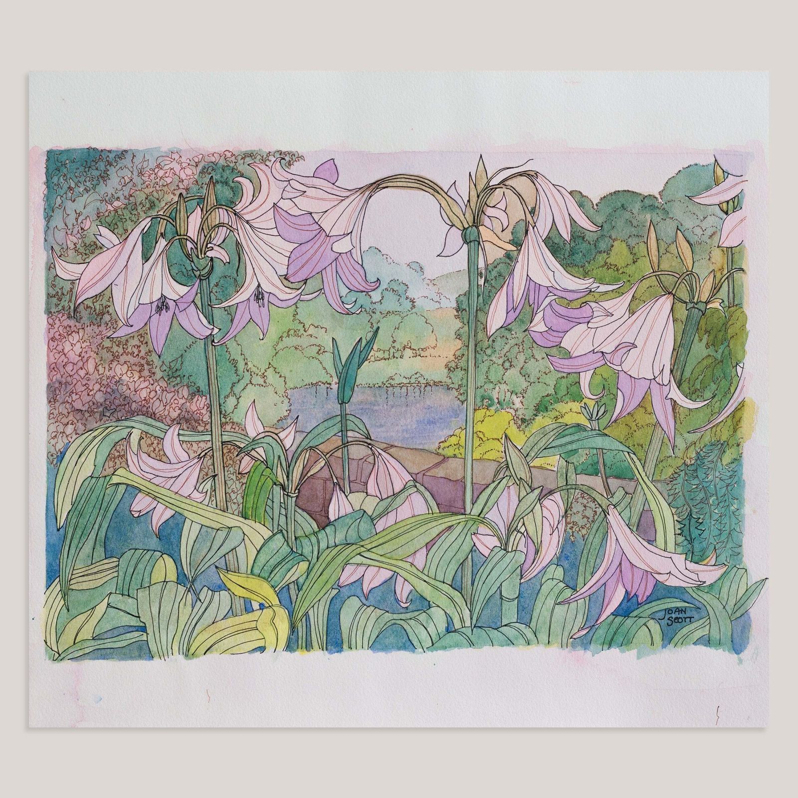 Roze lelies, Joan Scott, aquarel photo furniture