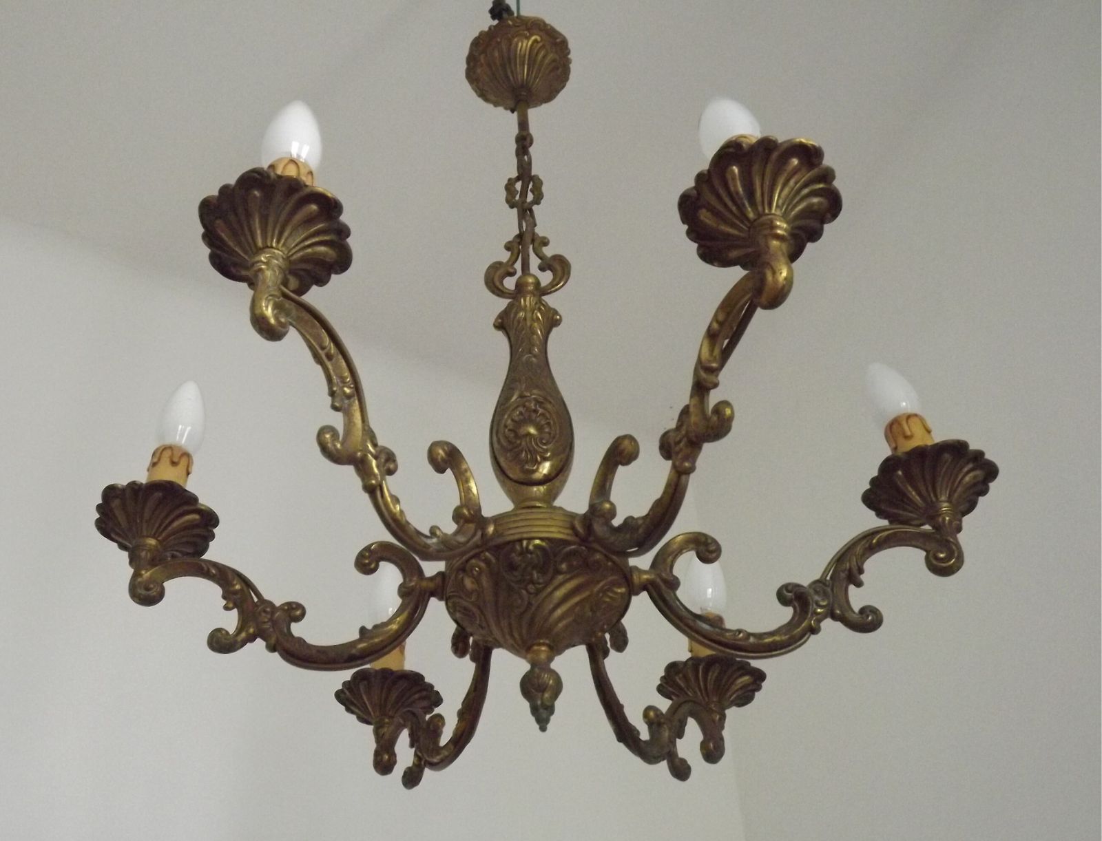 French Mid Century Traditional Style Bronze 6 Light Acanthus Chandelier photo furniture