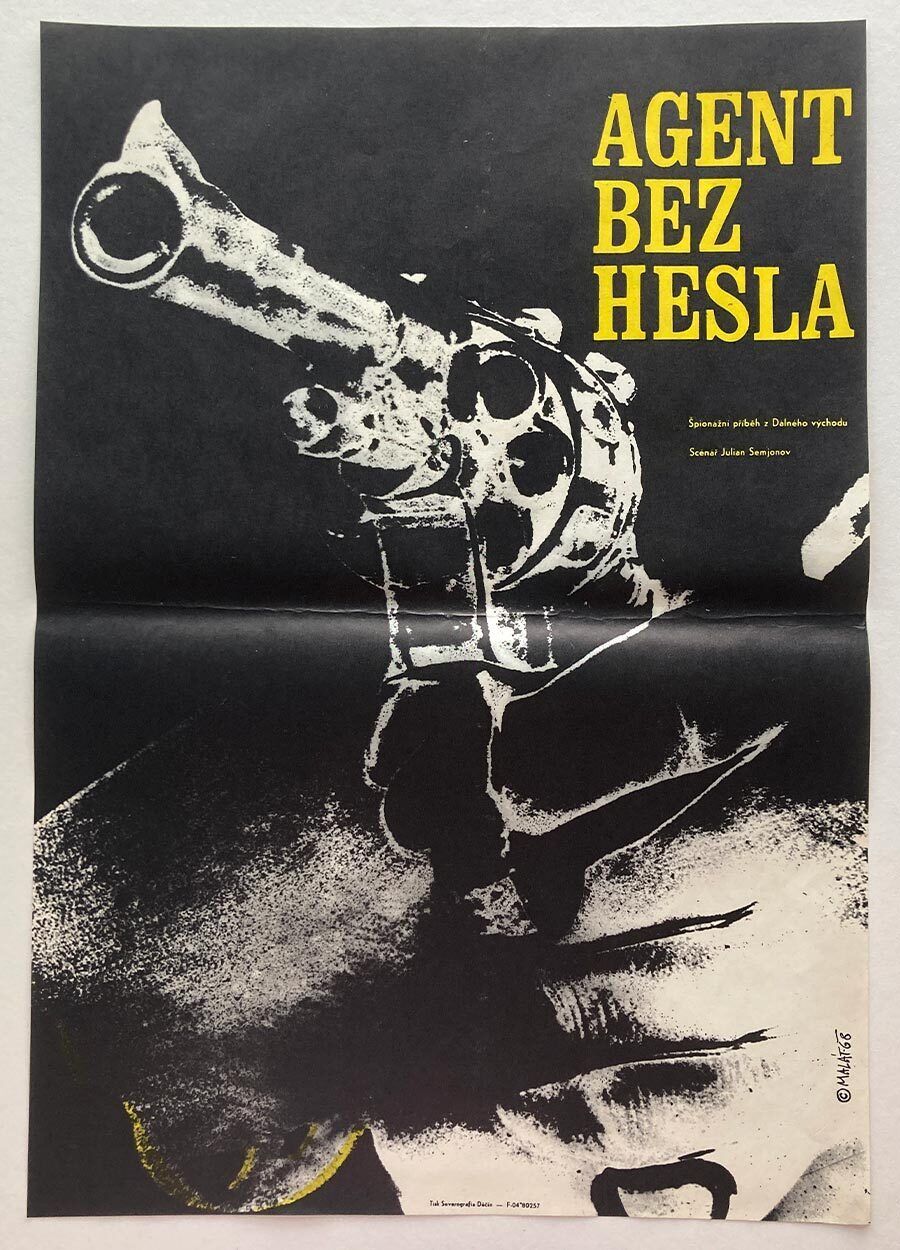 Affiche de cinéma vintage, No Password Necessary, Radim Malát, 1968, design tchèque d'époque
