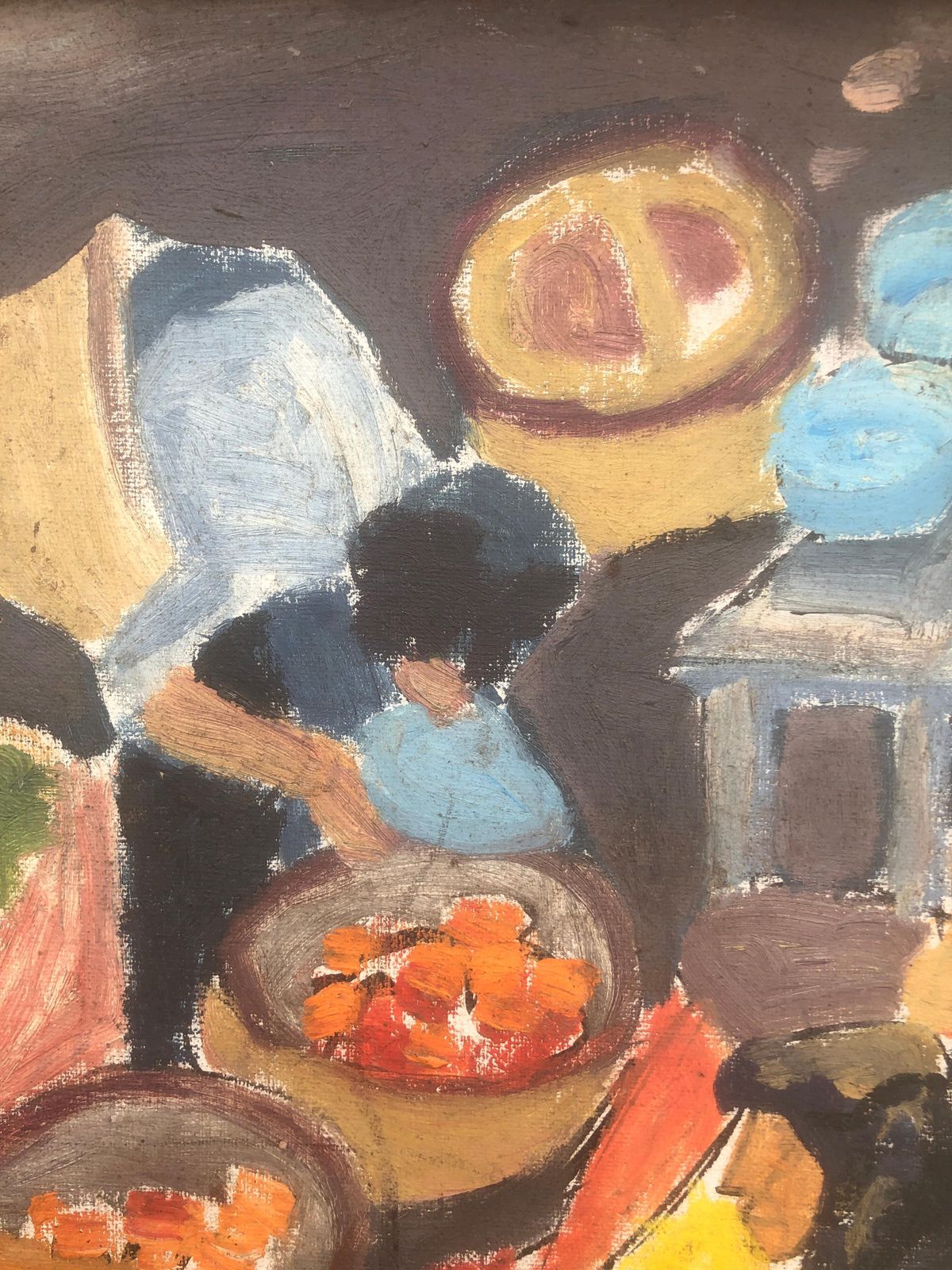 Unknown Mediterranean Fruit Market Fauvist Figurative Oil Painting Spain French Hippie C.1980 photo 500.0