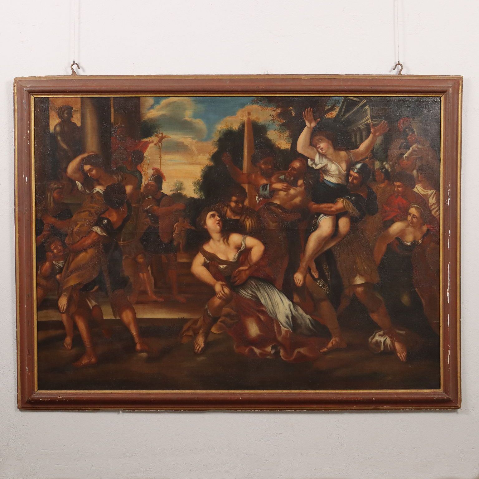 Antique Painting '600 The Rape Of The Sabine Oil On Canvas Framed