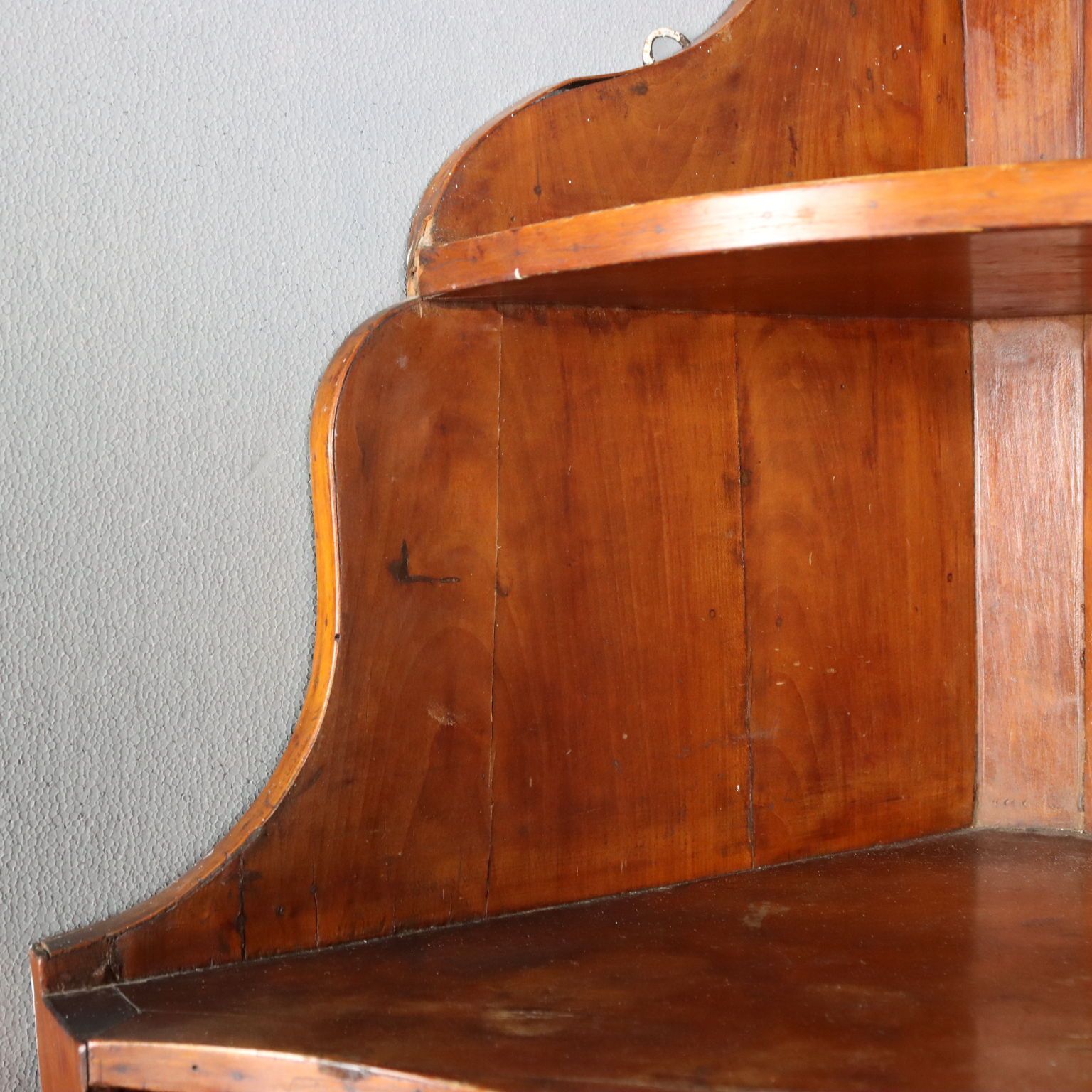Antique Wall Corner Cabinet Wavy Top Walnut Italy XIX Century photo 480.0