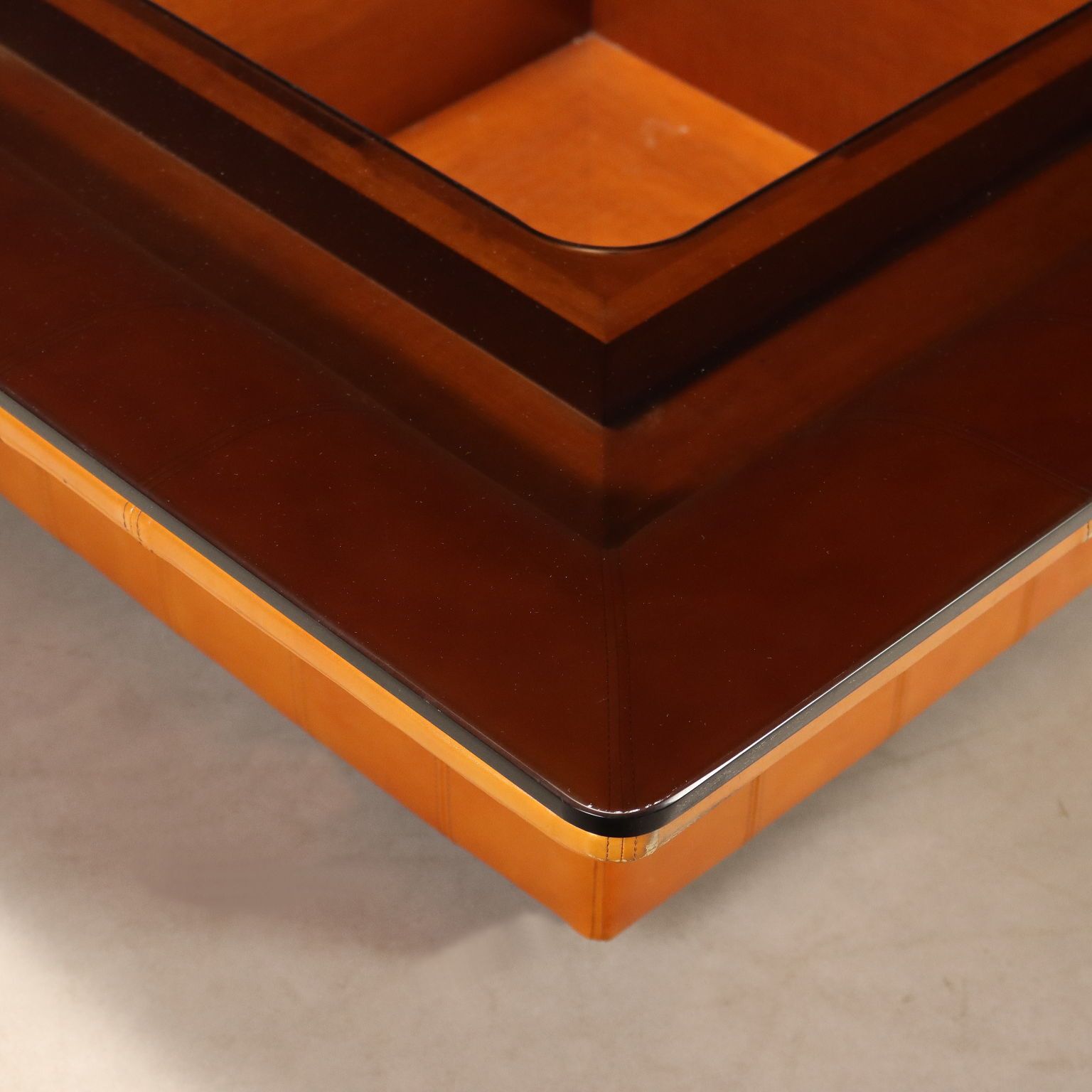 Vintage Frau Coffee Table Wood Leather Design Italy 1970s photo 1090.0