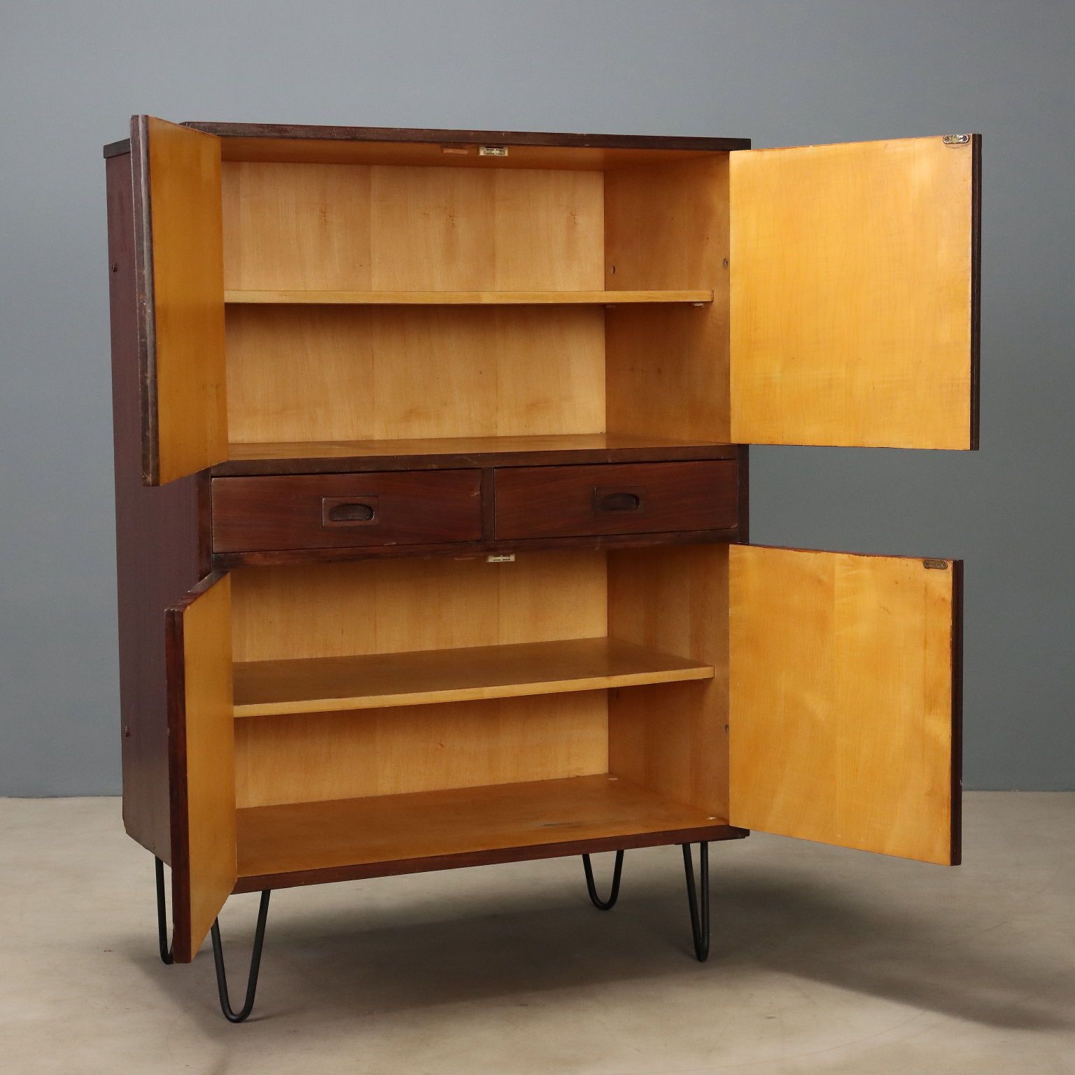 Vintage kast mahonie metaal design Italië jaren 1960 photo for sale