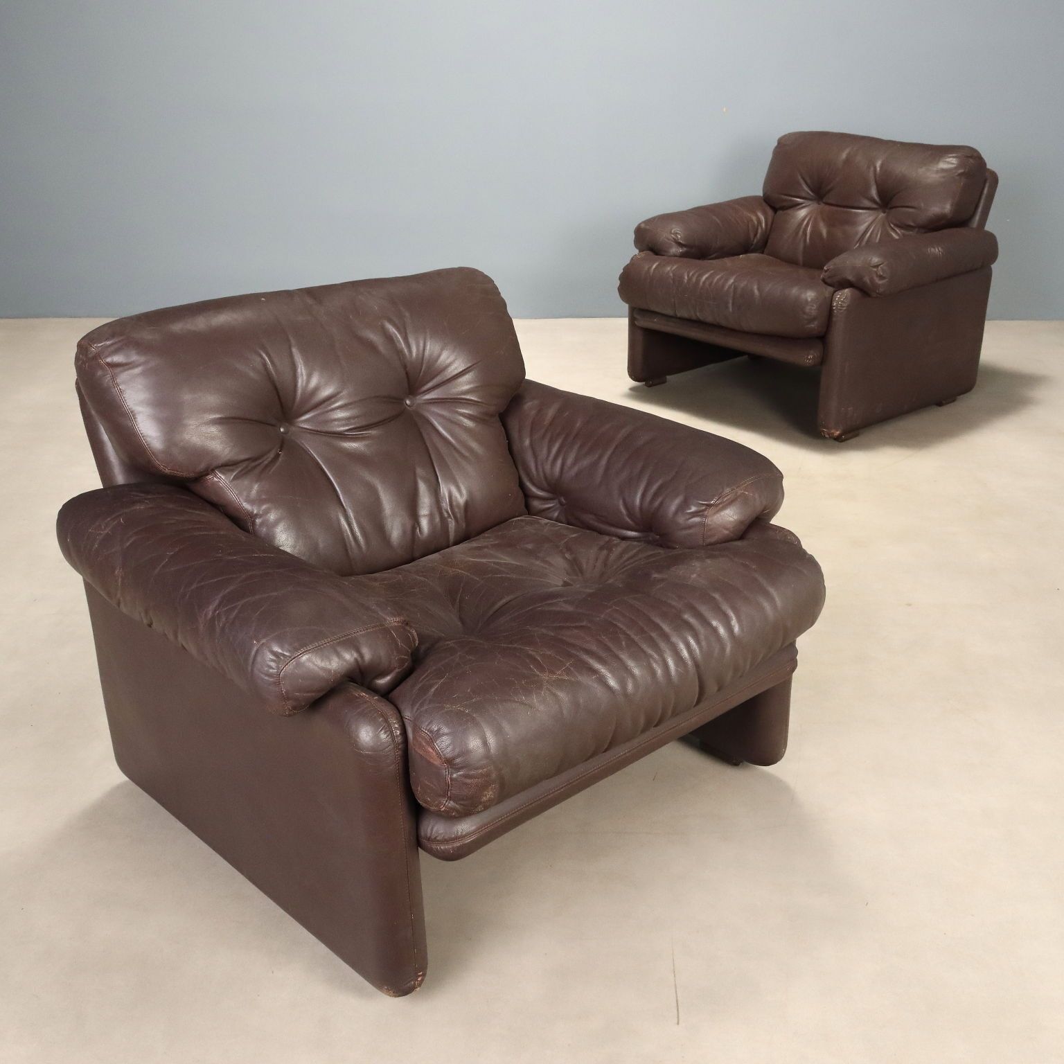 B&B Coronado Armchairs Leather Design Tobia And Afra Scarpa 1970s