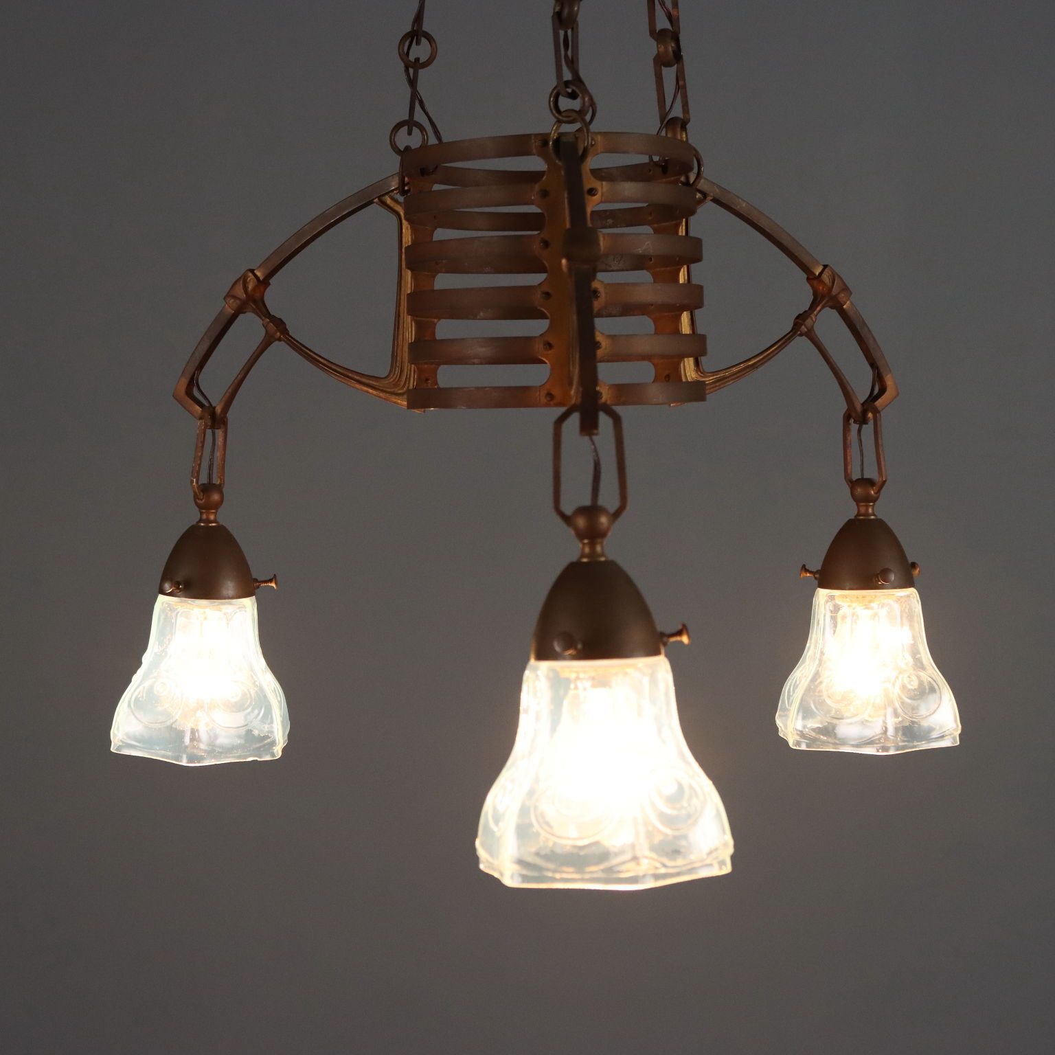 Chandelier Art Nouveau Metal Glass Italy XX Century photo for sale
