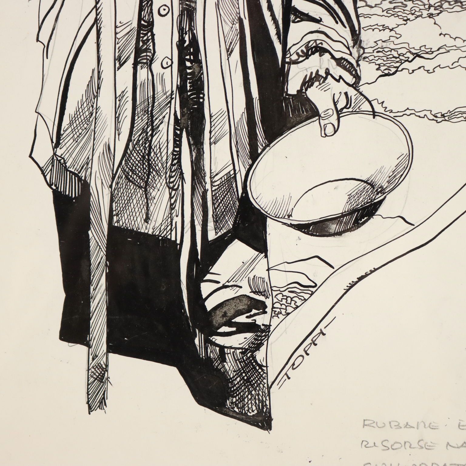 Dessin contemporain signé Sergio Toppi, technique mixte, années 1900 photo buy