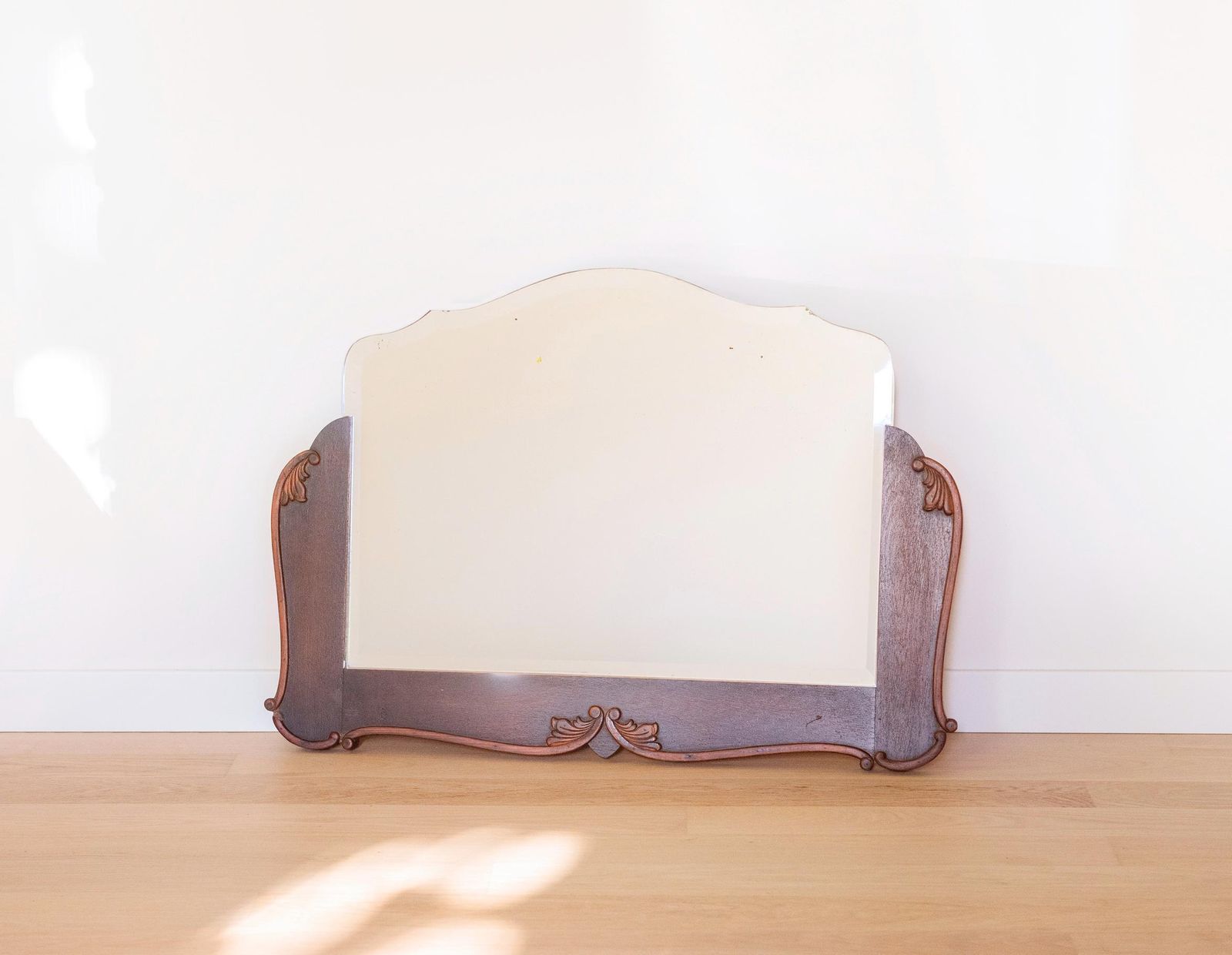 Antique Dutch Art Deco Oak Wall Mirror With Beveled Glass   Amsterdam School Mantel Mirror, 1920s