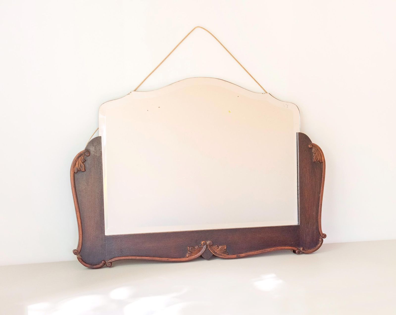 Antique Dutch Art Deco Oak Wall Mirror With Beveled Glass   Amsterdam School Mantel Mirror, 1920s photo Home Decor