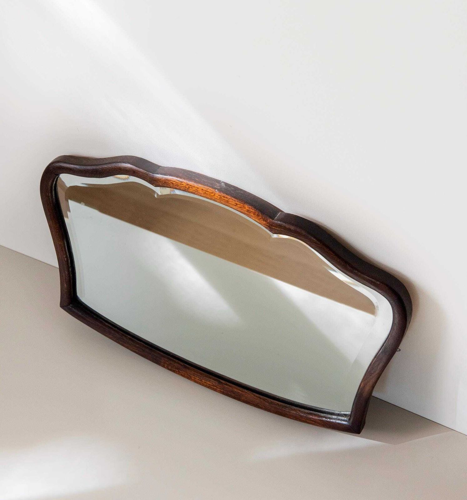 Miroir mural d'époque en chêne, cadre en bois festonné, glace biseautée, miroir hollandais victorien large photo furniture