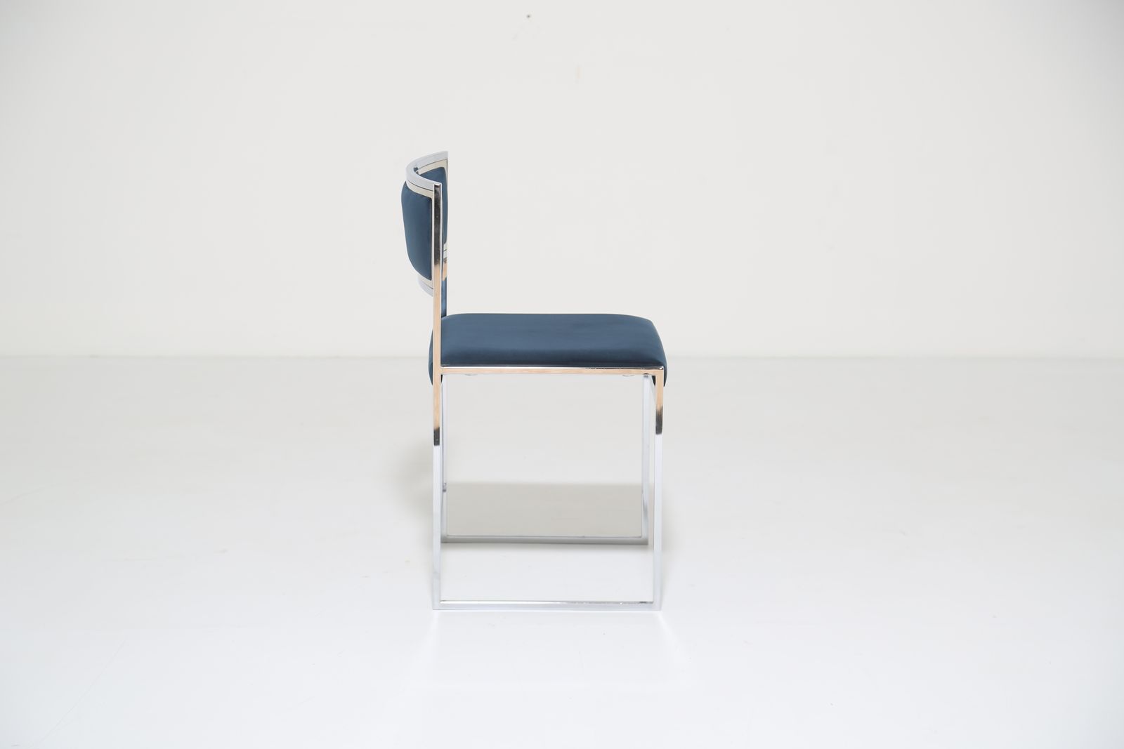 photo for sale Mid Century Modern Italian Navy Blue Velvet And Chrome Chair By Willy Rizzo For Mario Sabot, 1970s.