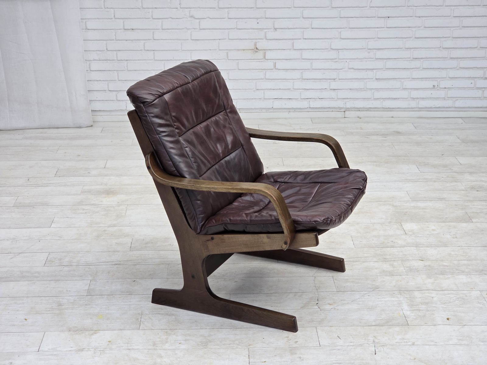 1970s, Scandinavian Armchair, Brown Furniture Leather. photo furniture