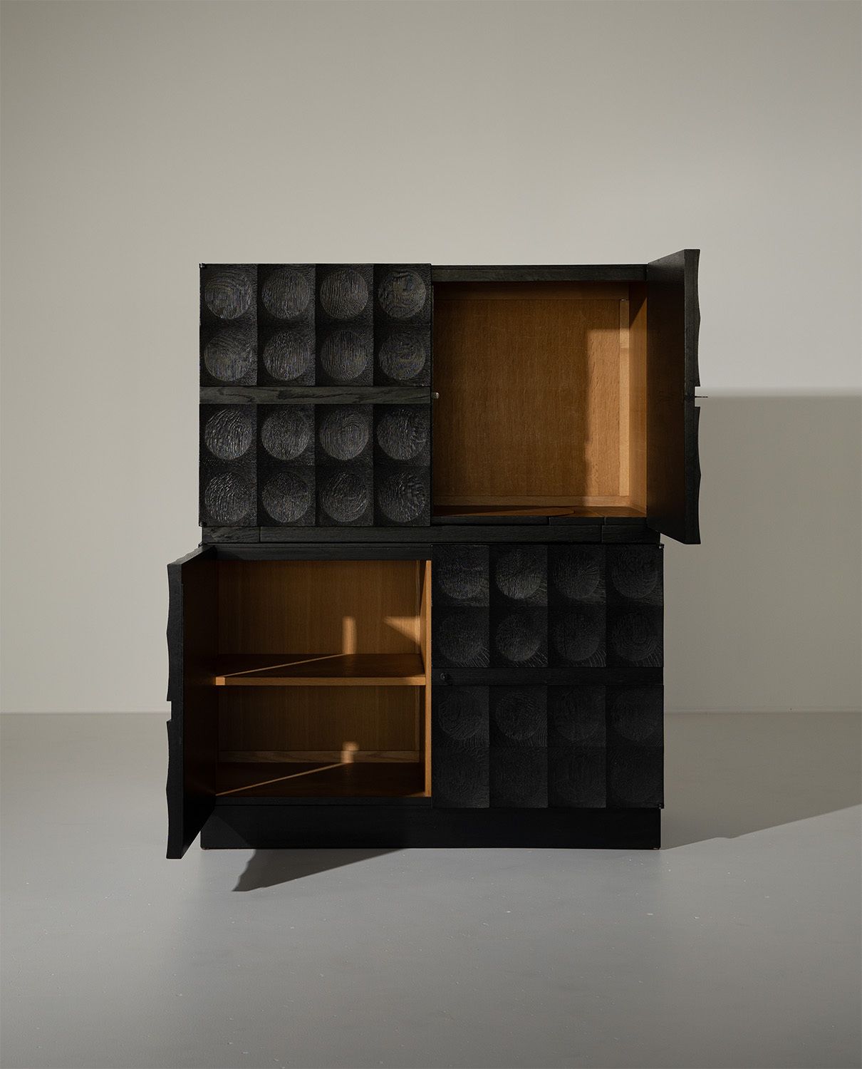 Brutalist Cabinet In Black Stained Oak By J. Batenburg, Belgium, 1970s photo Furniture