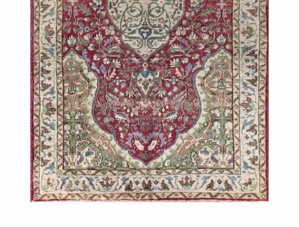 Vintage Oriental Rug In Red And Green. Handknotted Wool Carpet photo for sale
