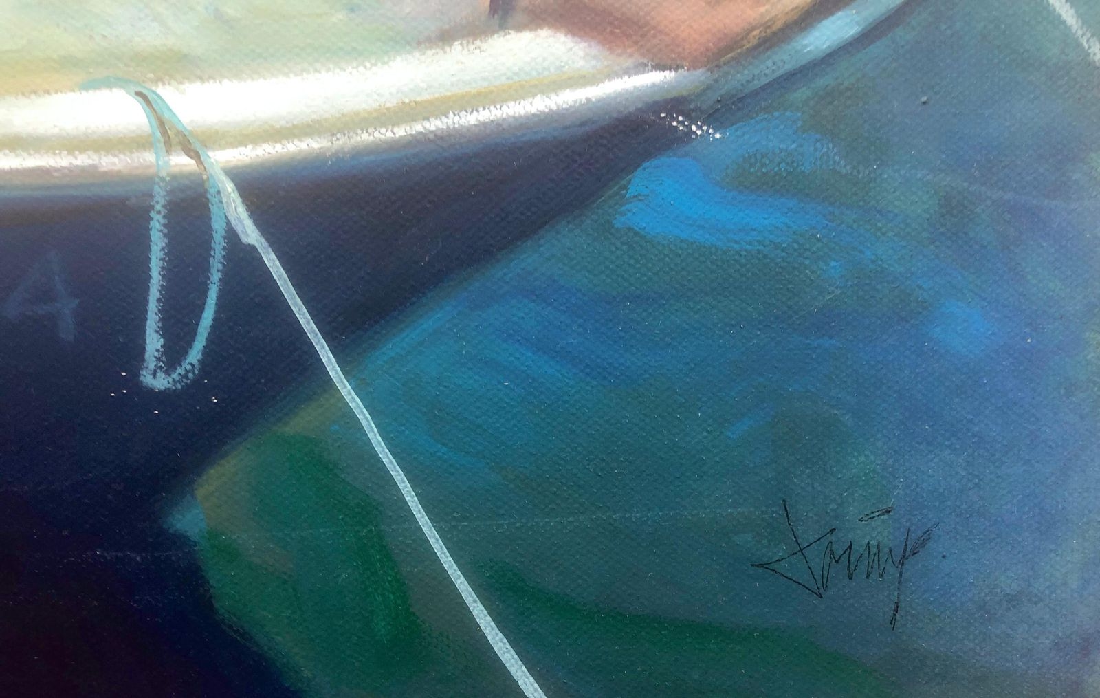 Domingo Alvarez Gomez Spanish Photorealist Fishing Boat In Mediterranean Harbor, Oil On Canvas C.2000 photo furniture