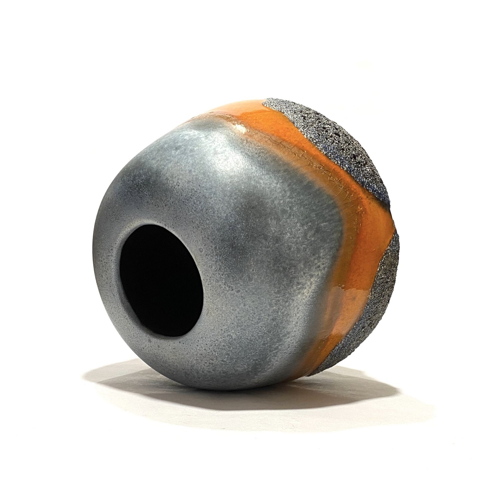 photo furniture Carstens Tonnieshof Asteroid Vaas in Blauw & Oranje Fat Lava Glazuur, jaren 1970 West-Duits Aardewerk