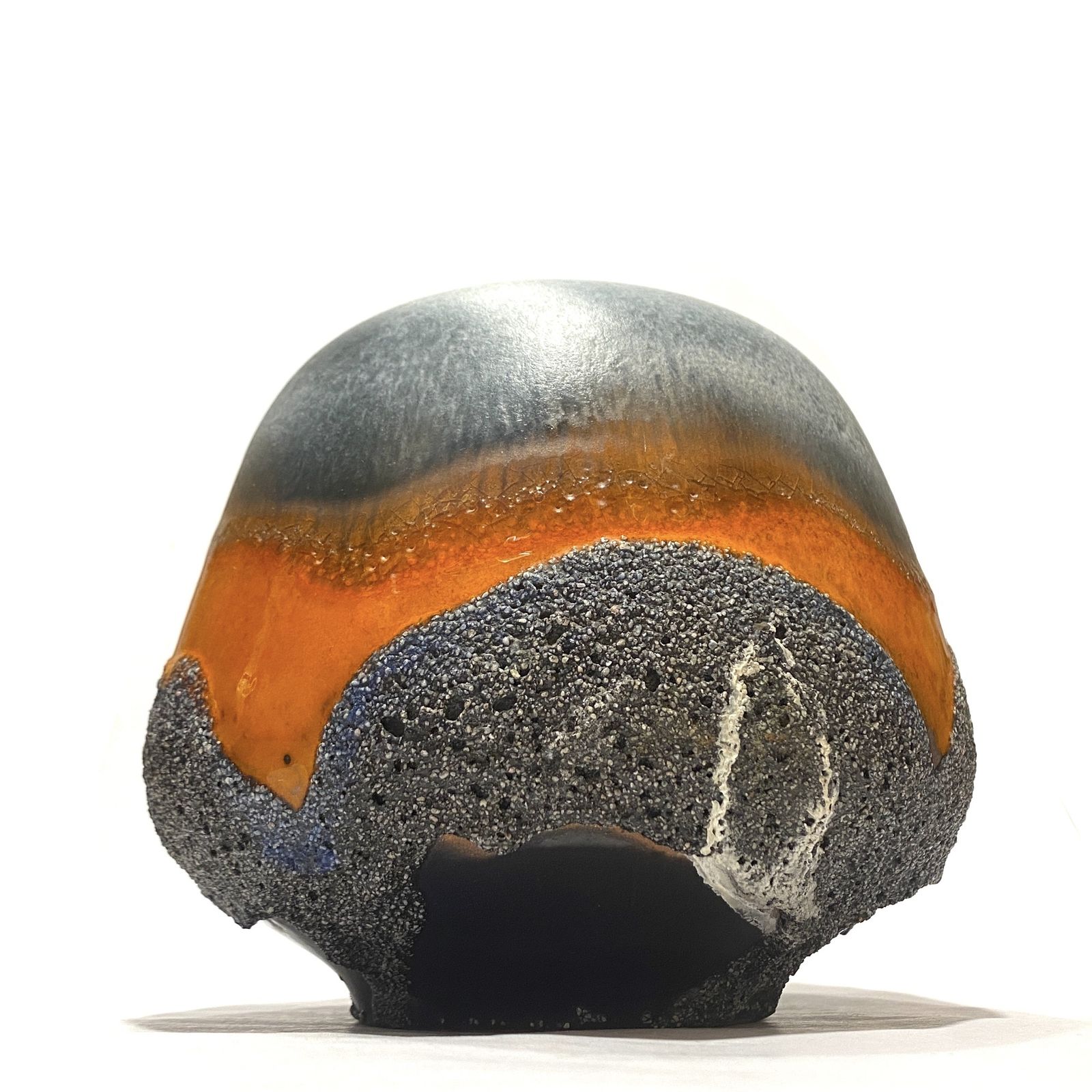 Carstens Tonnieshof Asteroid Vaas in Blauw & Oranje Fat Lava Glazuur, jaren 1970 West-Duits Aardewerk photo vintage
