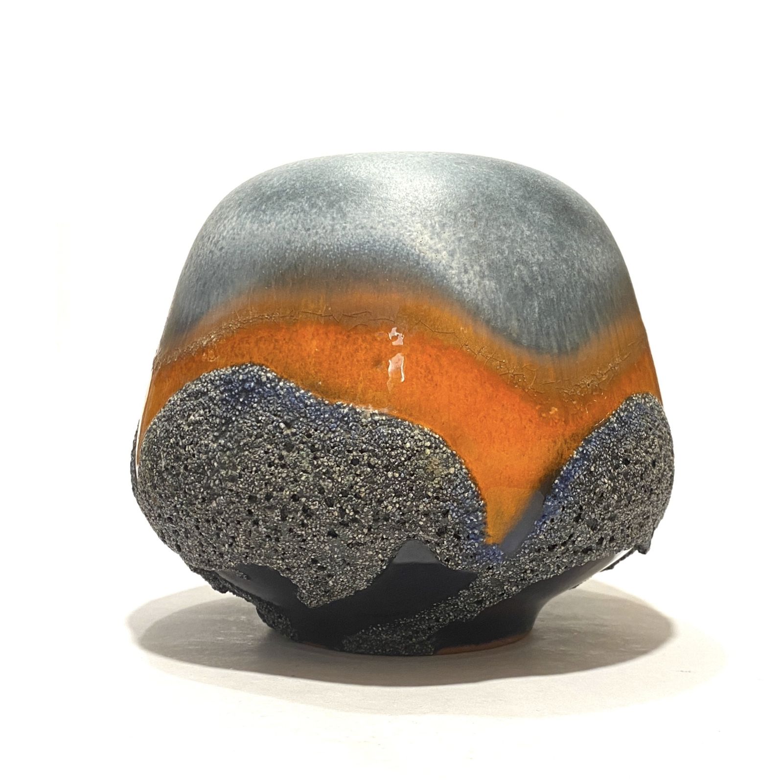 photo for sale Carstens Tonnieshof Asteroid Vaas in Blauw & Oranje Fat Lava Glazuur, jaren 1970 West-Duits Aardewerk