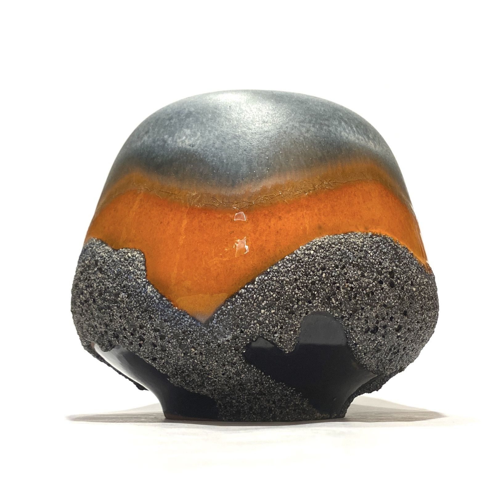 Carstens Tonnieshof Asteroid Vaas in Blauw & Oranje Fat Lava Glazuur, jaren 1970 West-Duits Aardewerk
