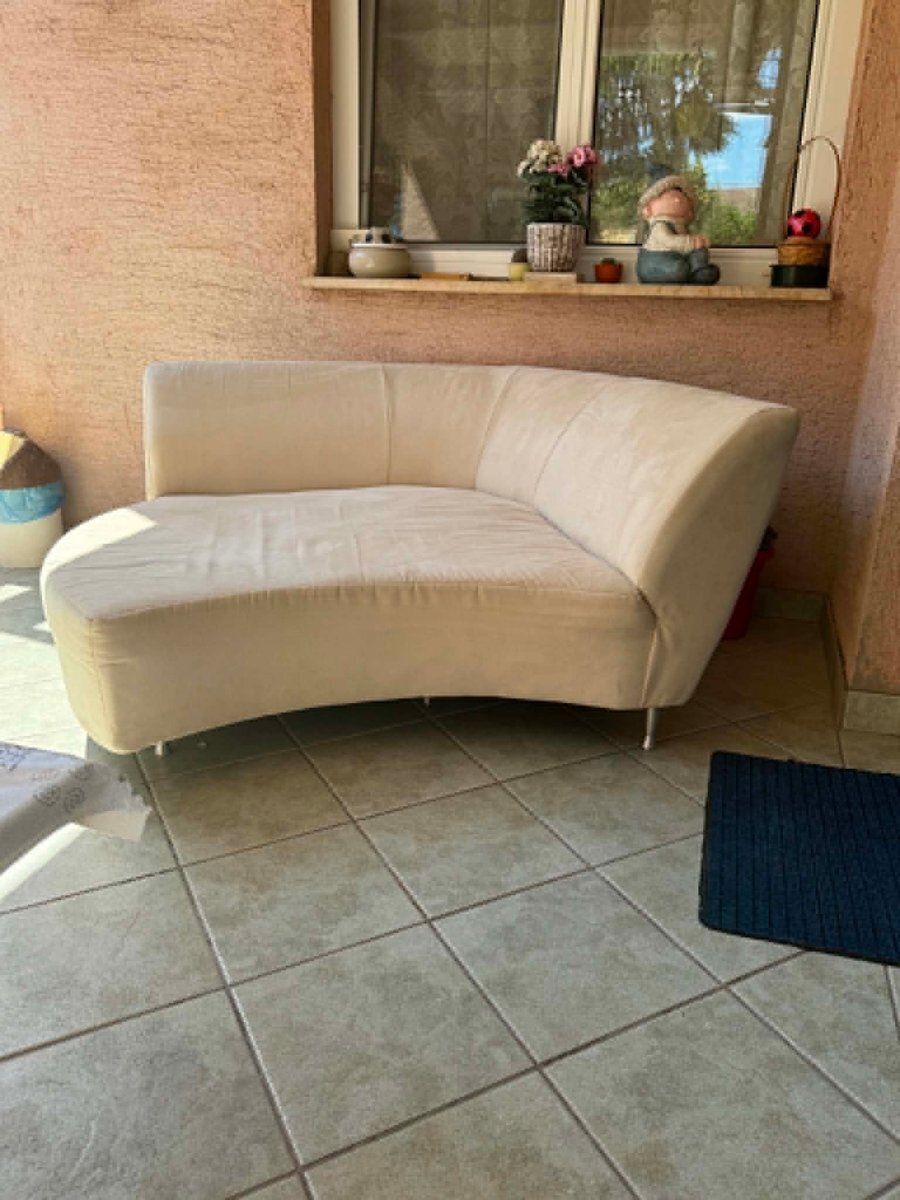 Gebogen crème lounge settee, jaren 1990