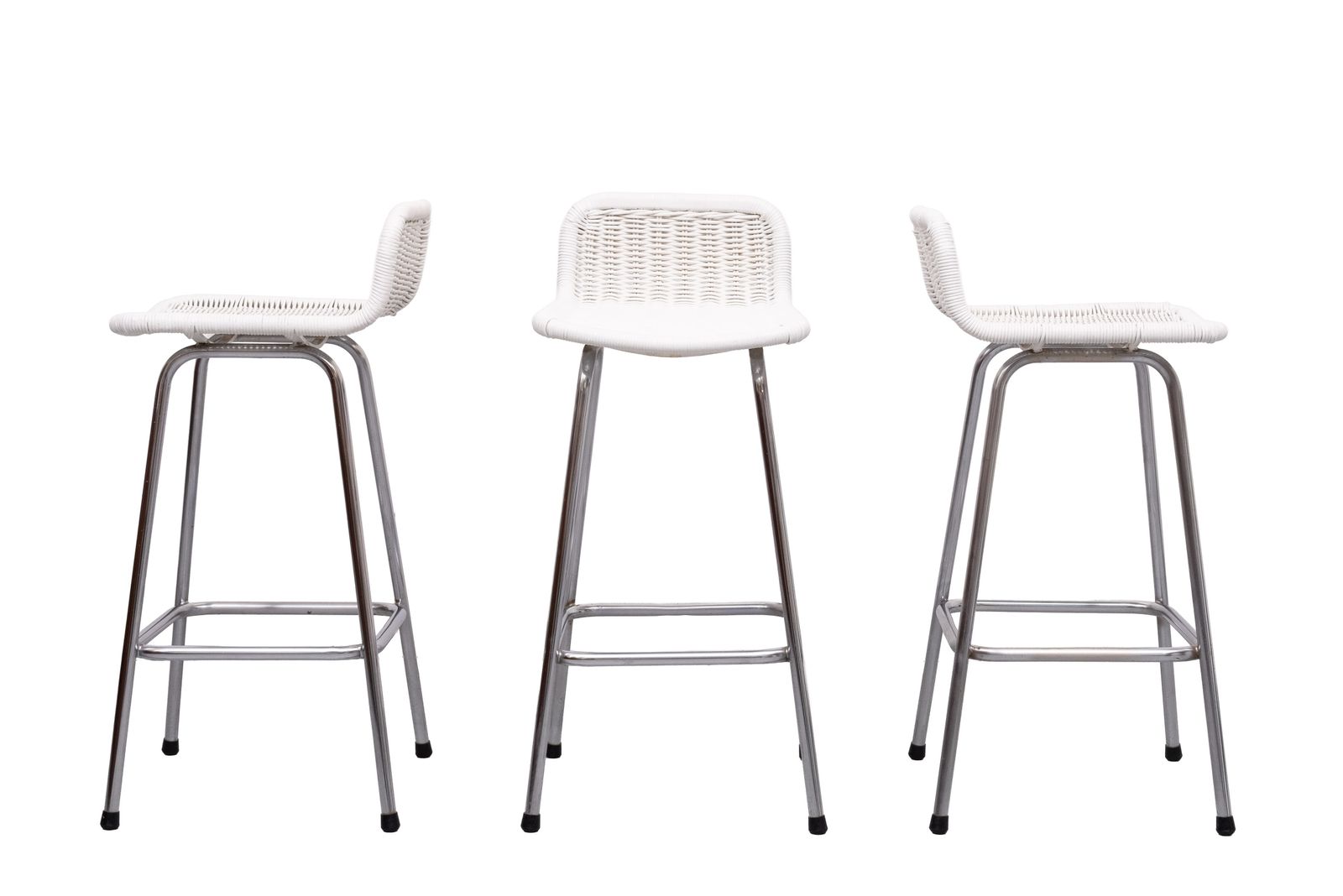 Rohe Noordwolde Set Of 3 Rattan Bar Stools 1960s Holland photo for sale