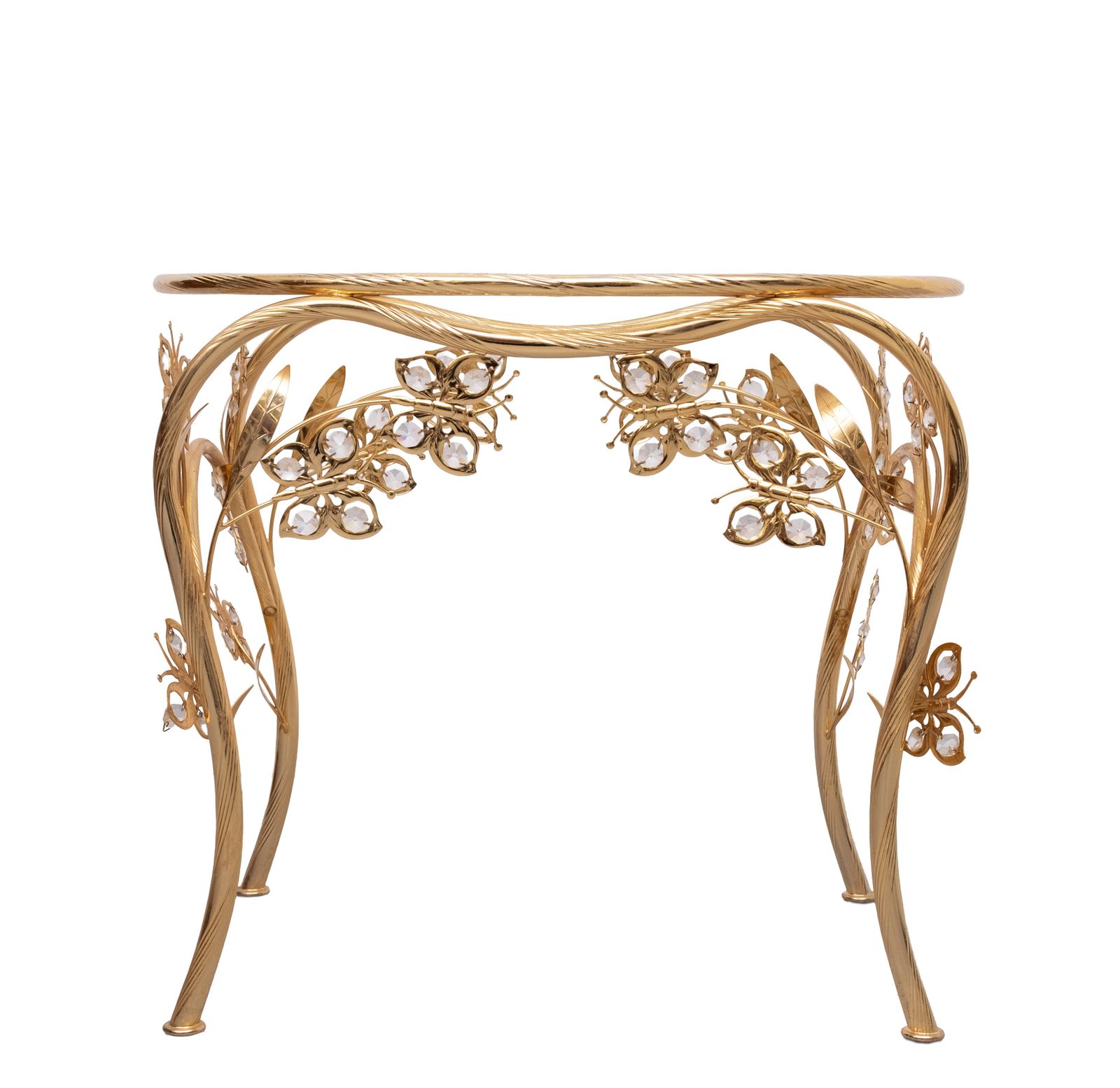Butterfly, messing en kristal, ovale bijzettafel, Hollywood Regency, jaren 1980 photo furniture
