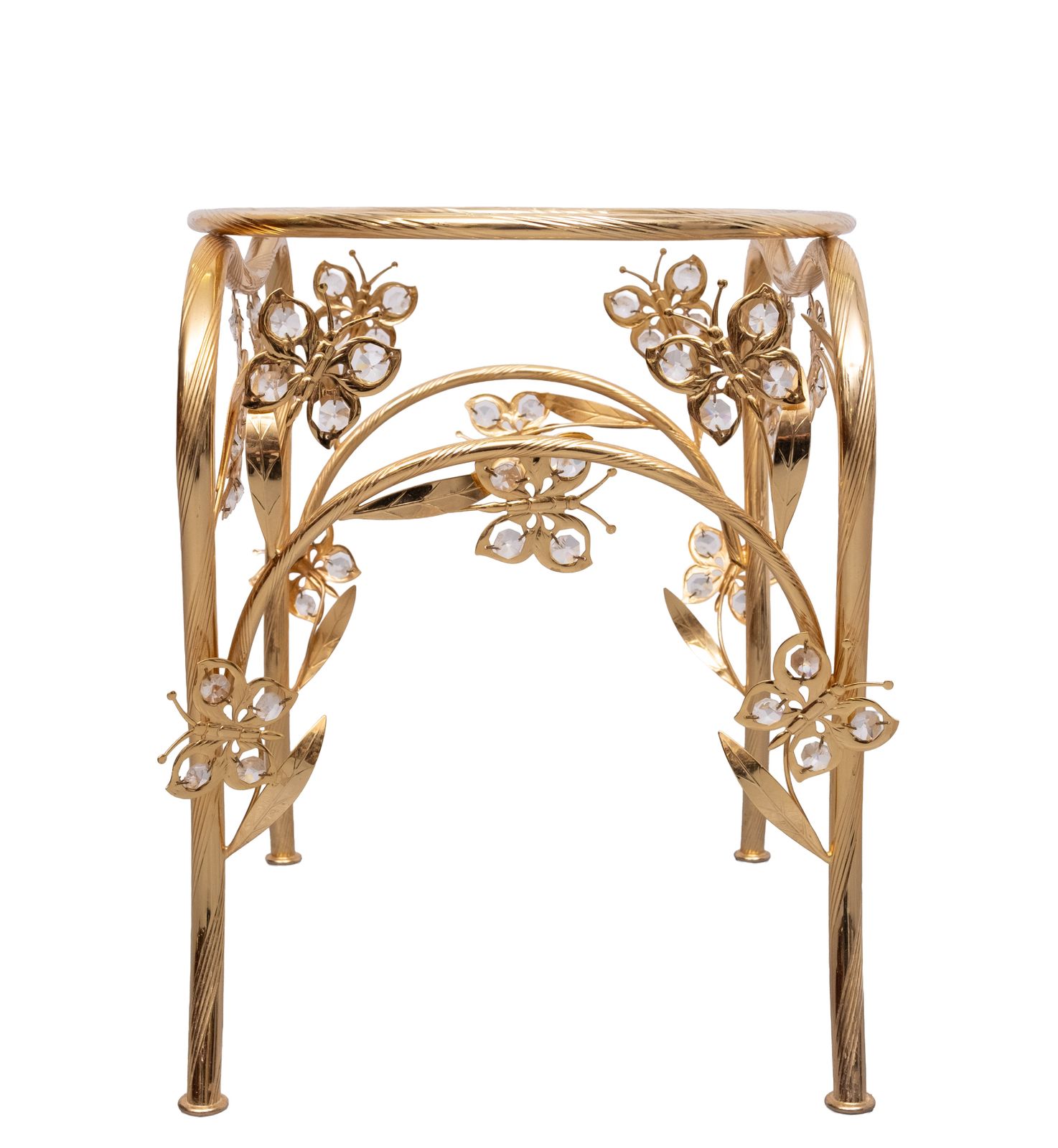 Butterfly Brass And Crystal Oval Shaped Side Table Hollywood Regency 1980s photo 729.0