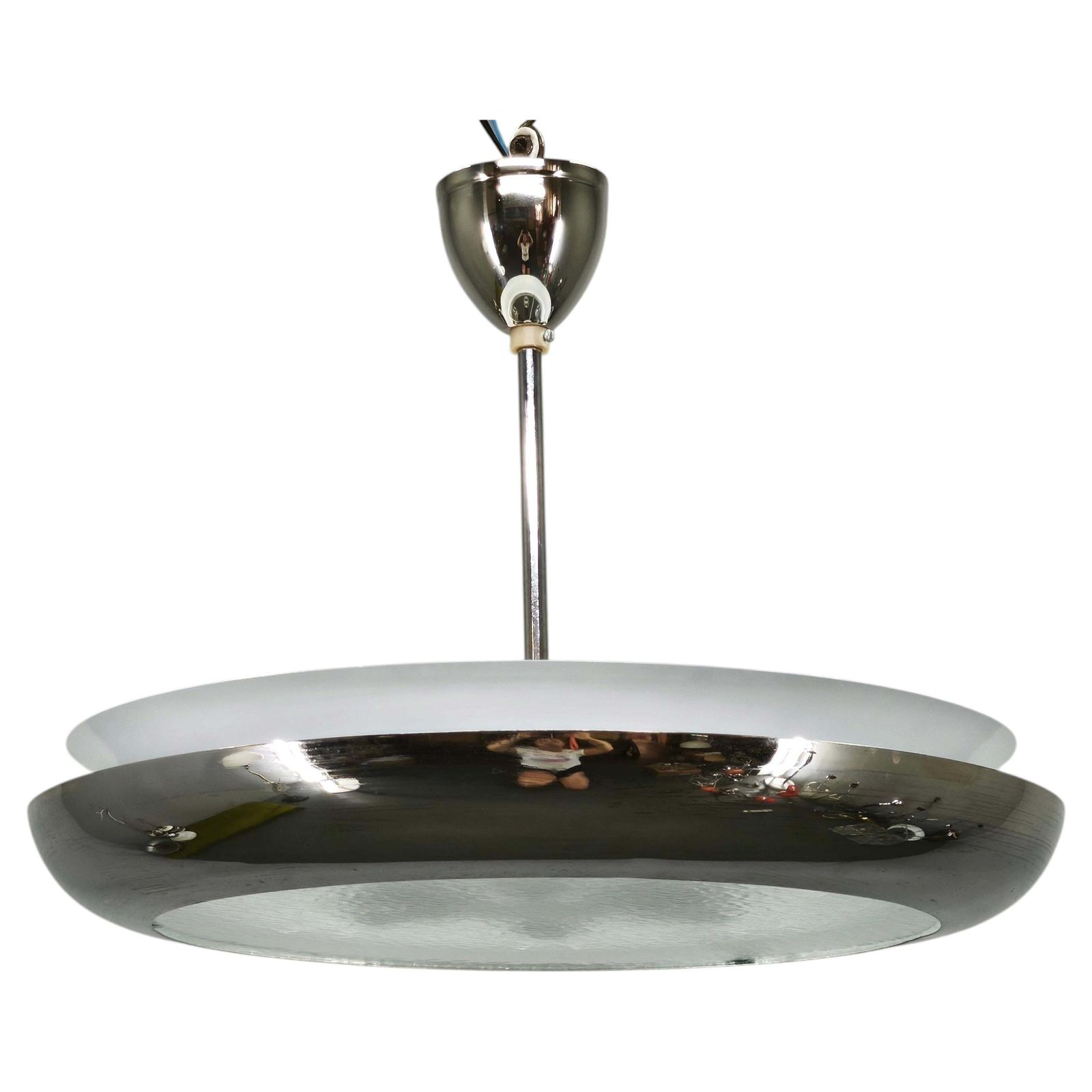 Bauhaus Ufo Hanglamp van Chroom en Glas, Tsjecho-Slowakije, jaren 1930