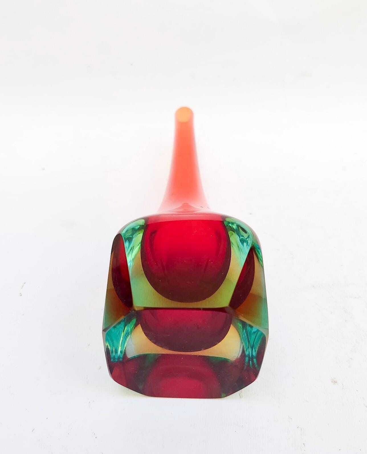 Faceted Drop Vase In Murano Glass, Vintage Design, 1970s, Mandruzzato Poly Glass photo buy