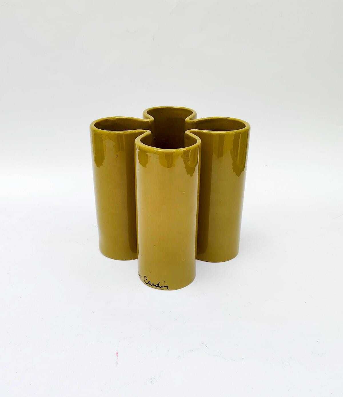 Pierre Cardin Groene Klavertjevier Keramieken Vaas, Vintage Space Age Design, jaren 1970 photo Woonaccessoires