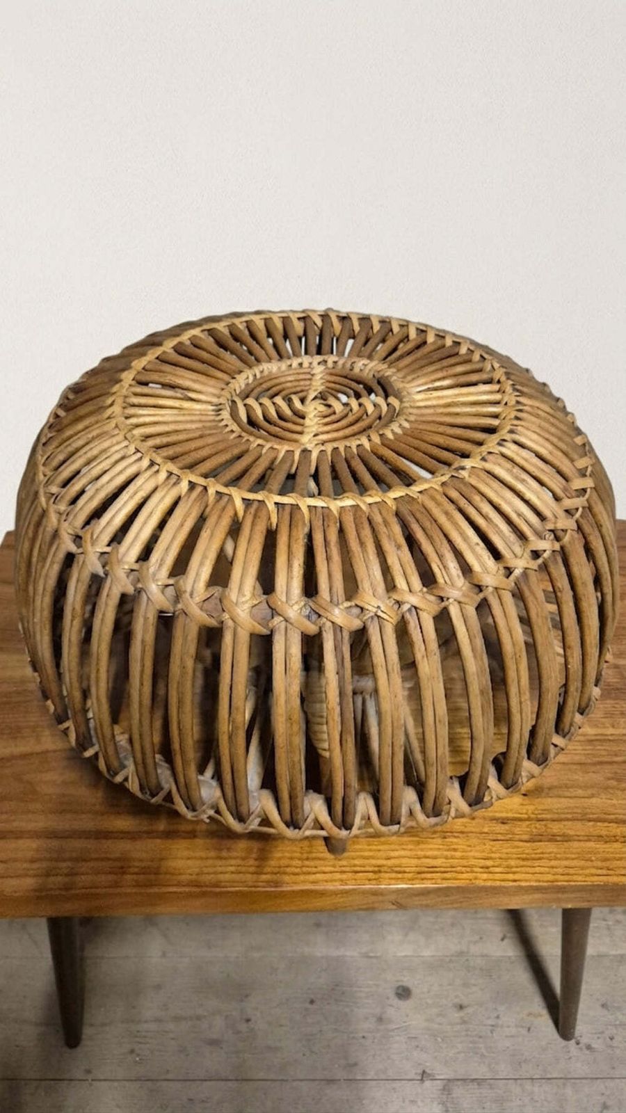 Ottoman Mid Century Woven Rattan Stool By Franco Albini, 1950s, Italy, 50 × 50 × 30 Cm photo furniture