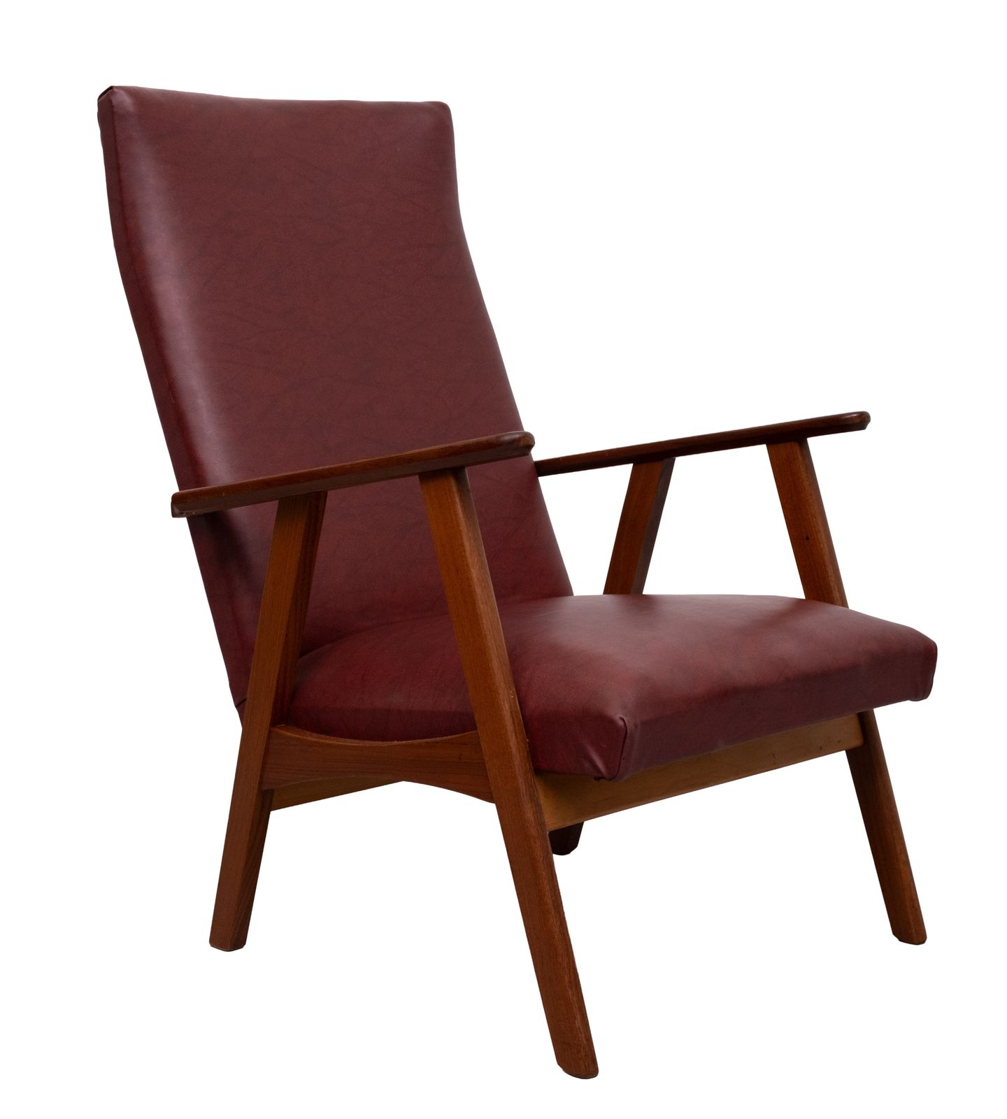 Teakhouten fauteuil met hoge rugleuning, jaren 1960, Nederland