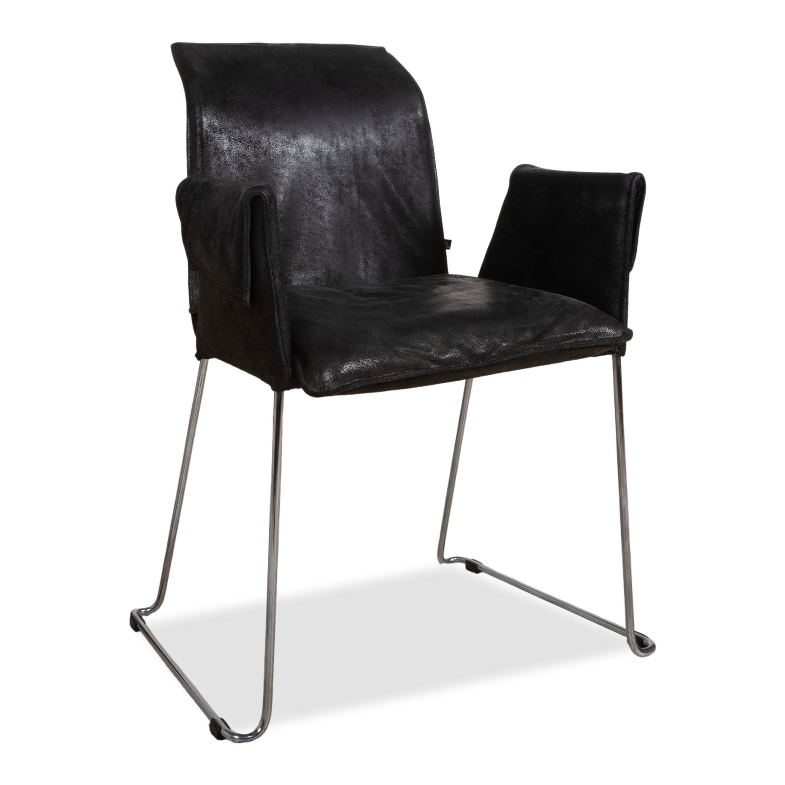 Ensemble de 4 chaises KFF Mexico en cuir noir anthracite, chrome photo for sale