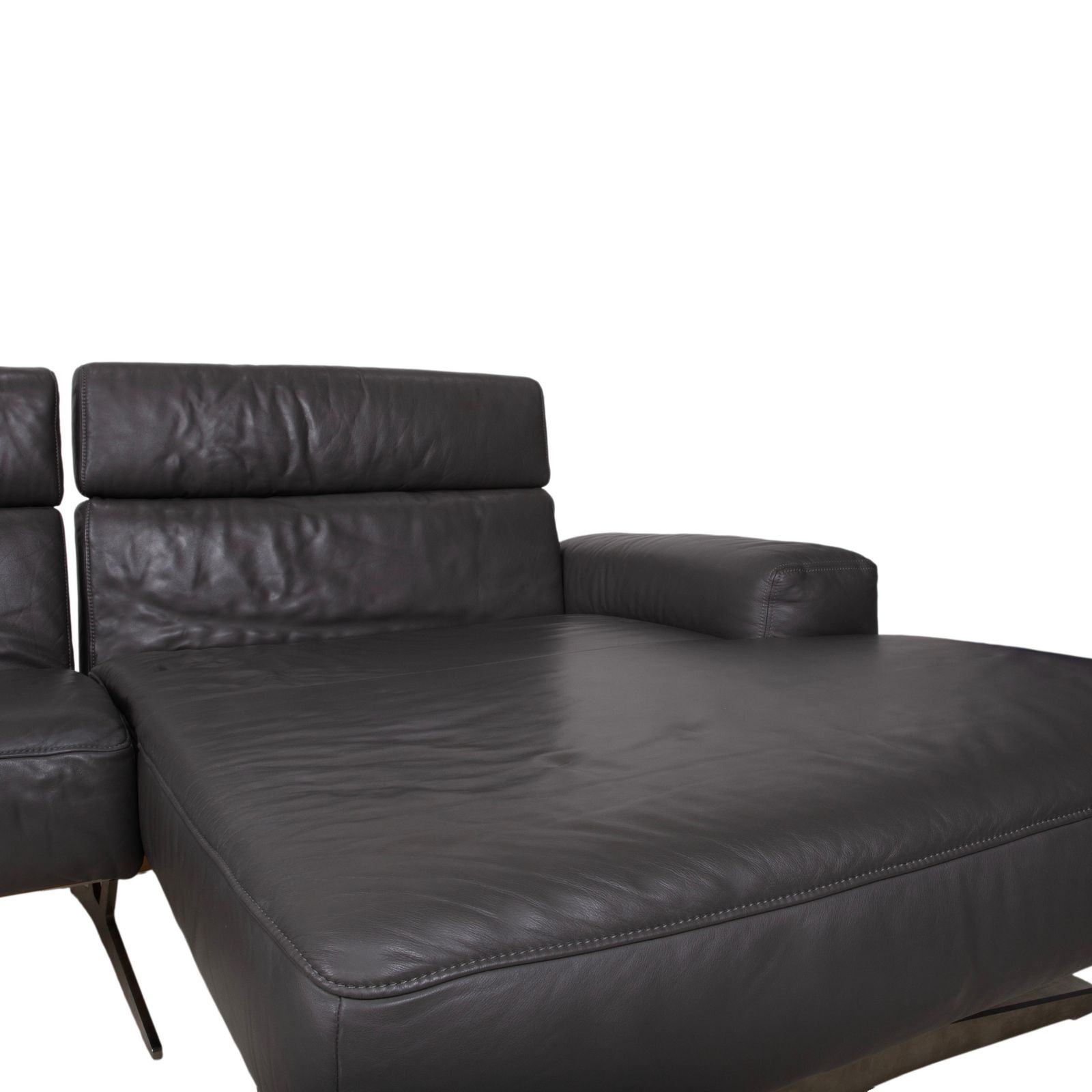 photo furniture Koinor Monroe Leren Hoekbank Grijs Antraciet Hout Bruin Chaise Lounge Rechts Manuele Functie