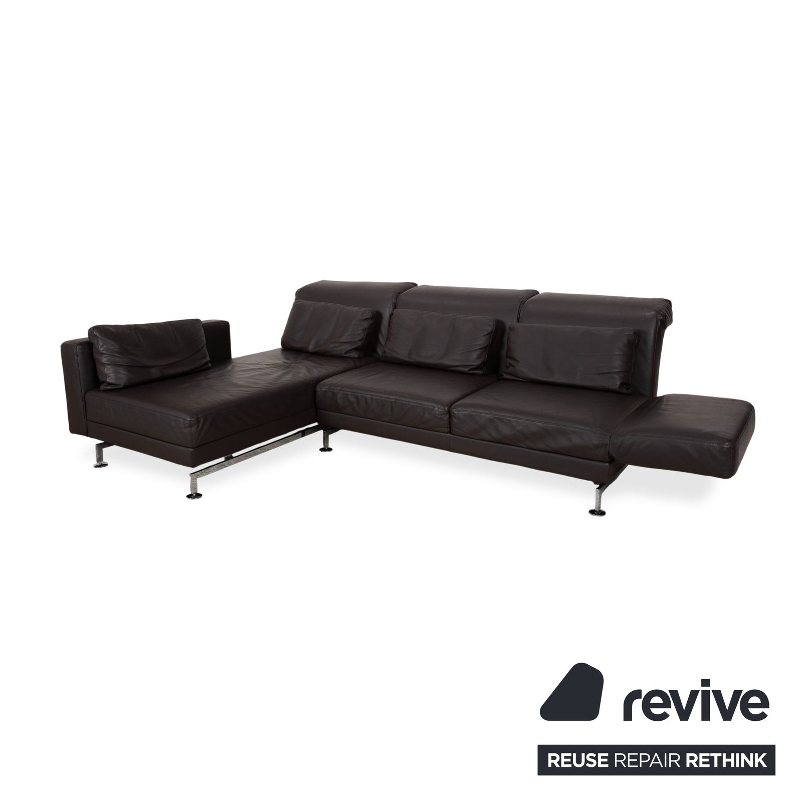 Brühl Moule Leather Corner Sofa, Black, Manual Function photo Furniture