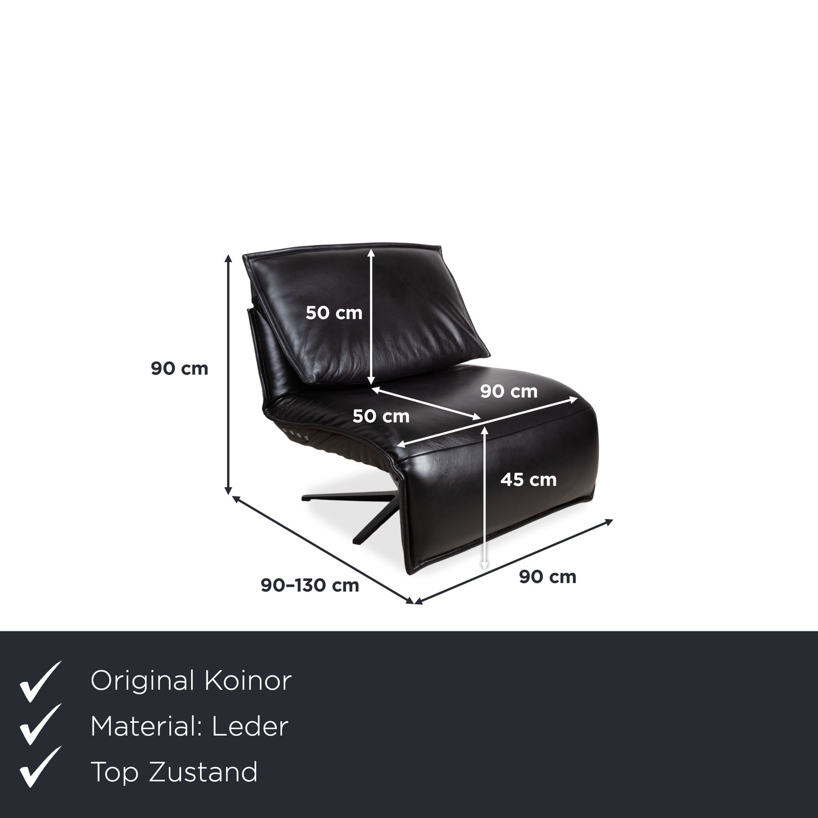 Fauteuil Koinor Free Motion Edit 2 en cuir noir, fonction électrique et inclinaison réglable photo furniture