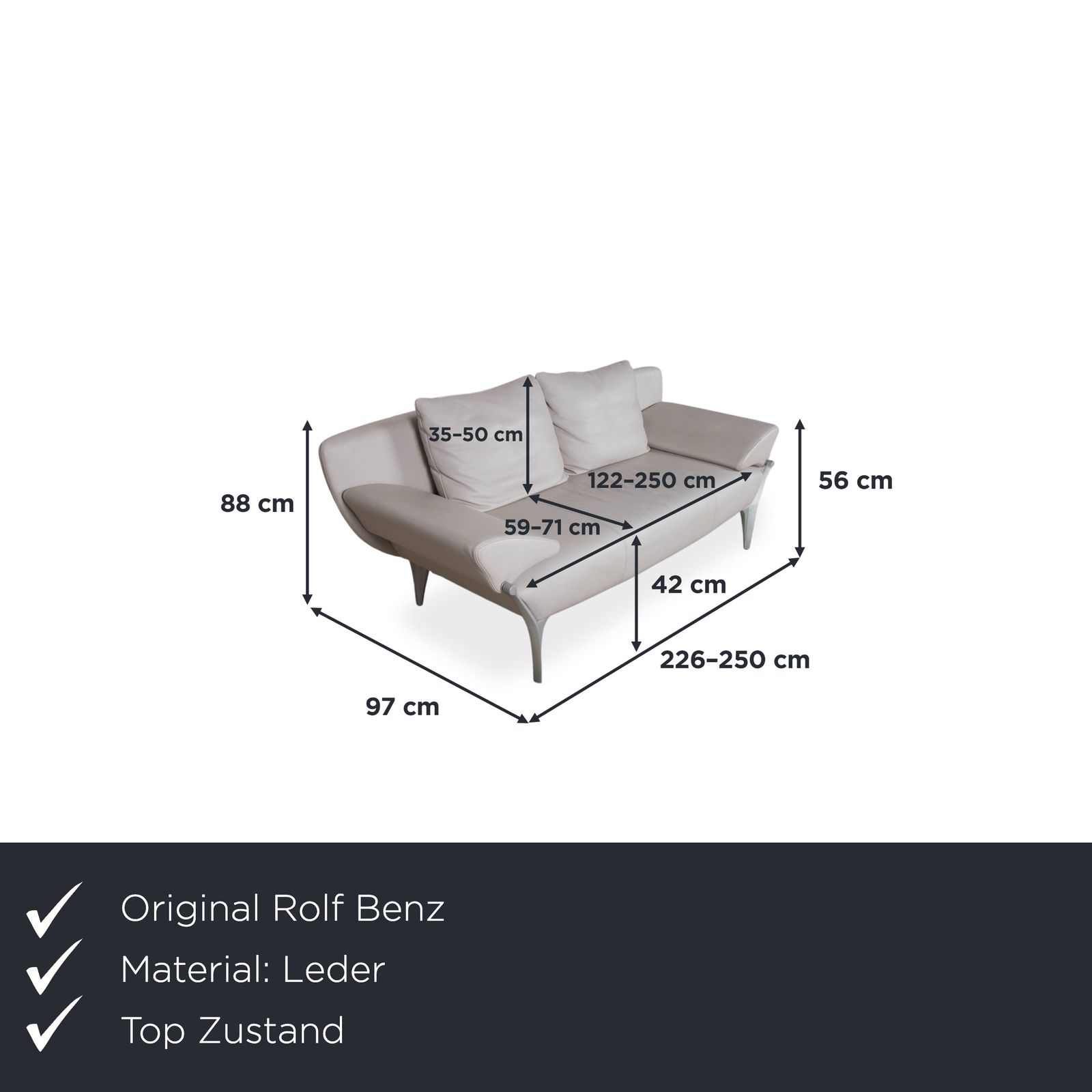 Canapé 3 places Rolf Benz 1600 en cuir gris, fonction manuelle photo furniture