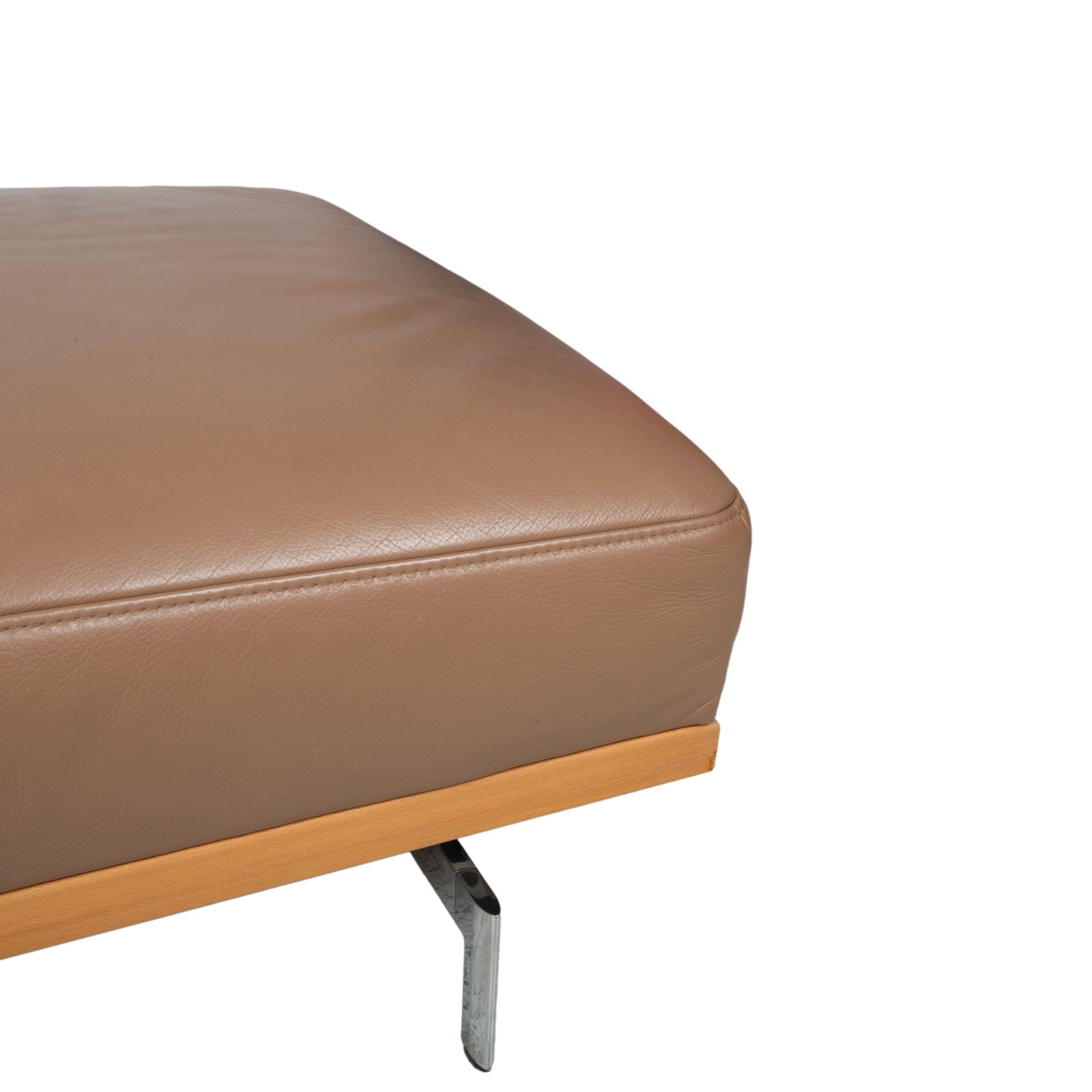 Joop 24/7 Leather Wood Chrome Stool Brown Caramel photo for sale