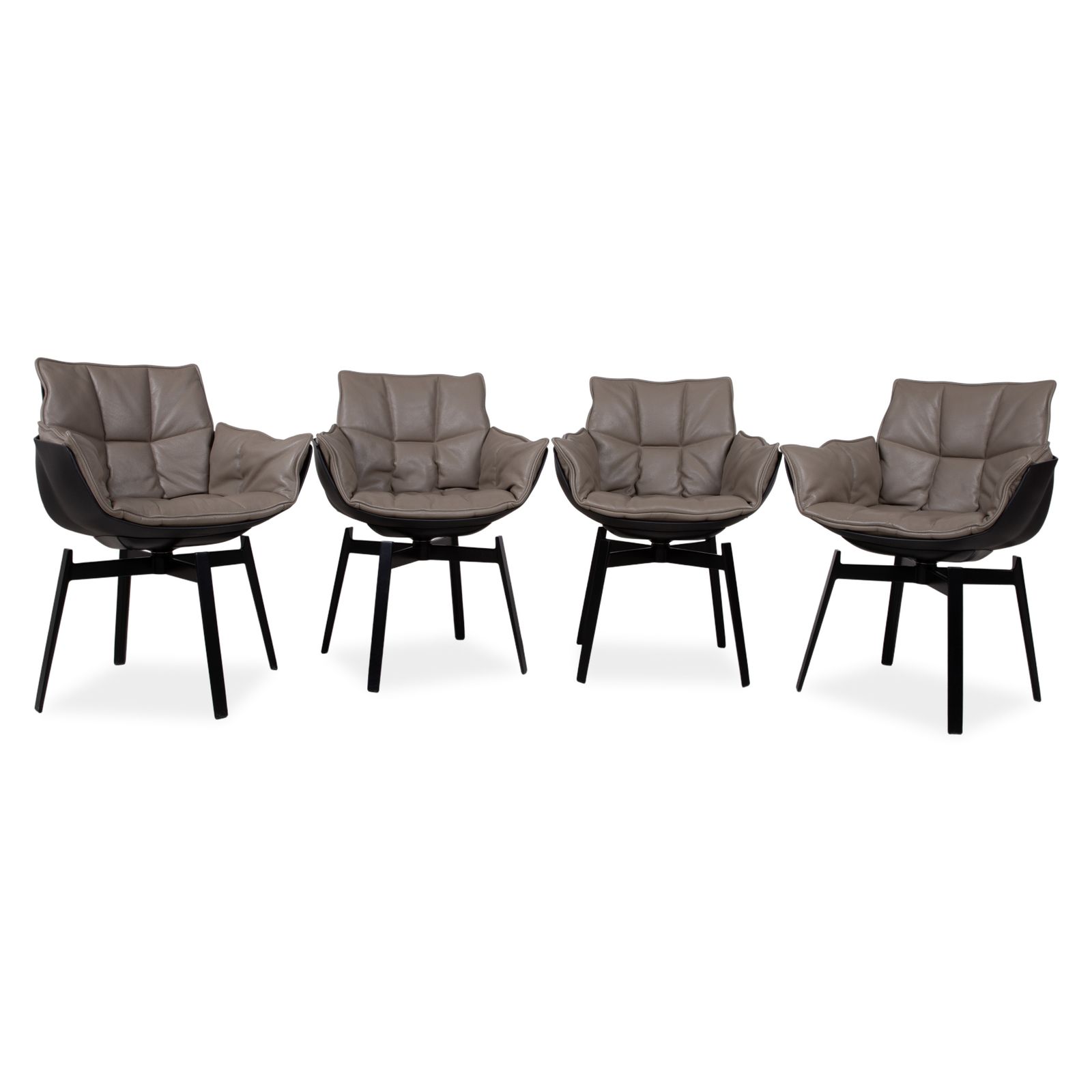 Set Of 4 B&B Italia Husk Leather Chairs, Brown, Taupe, And Beige
