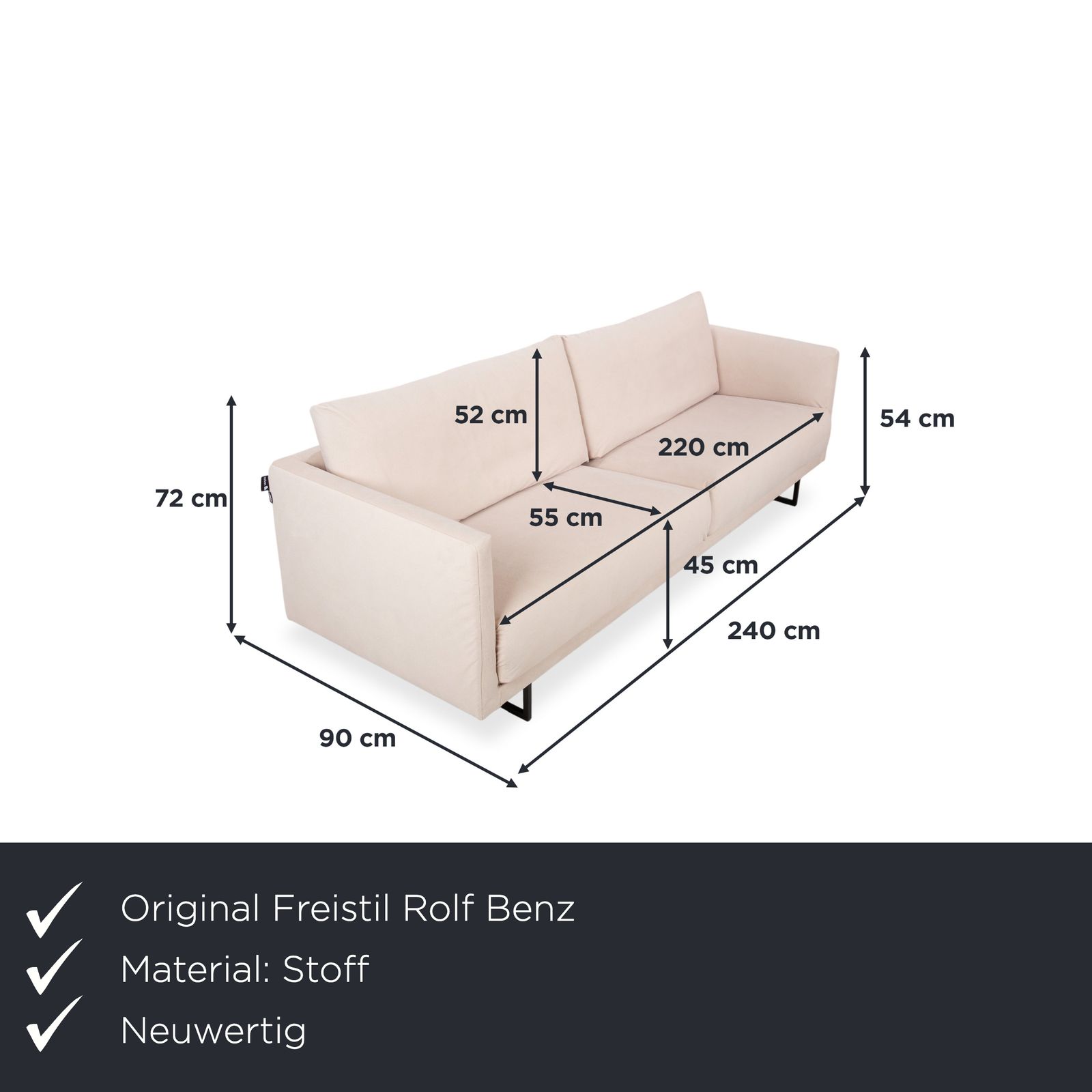 Freistil Rolf Benz 133 Fabric Three Seater Sofa, Beige, Cream, Sand, Reupholstered, Astera 318 photo furniture