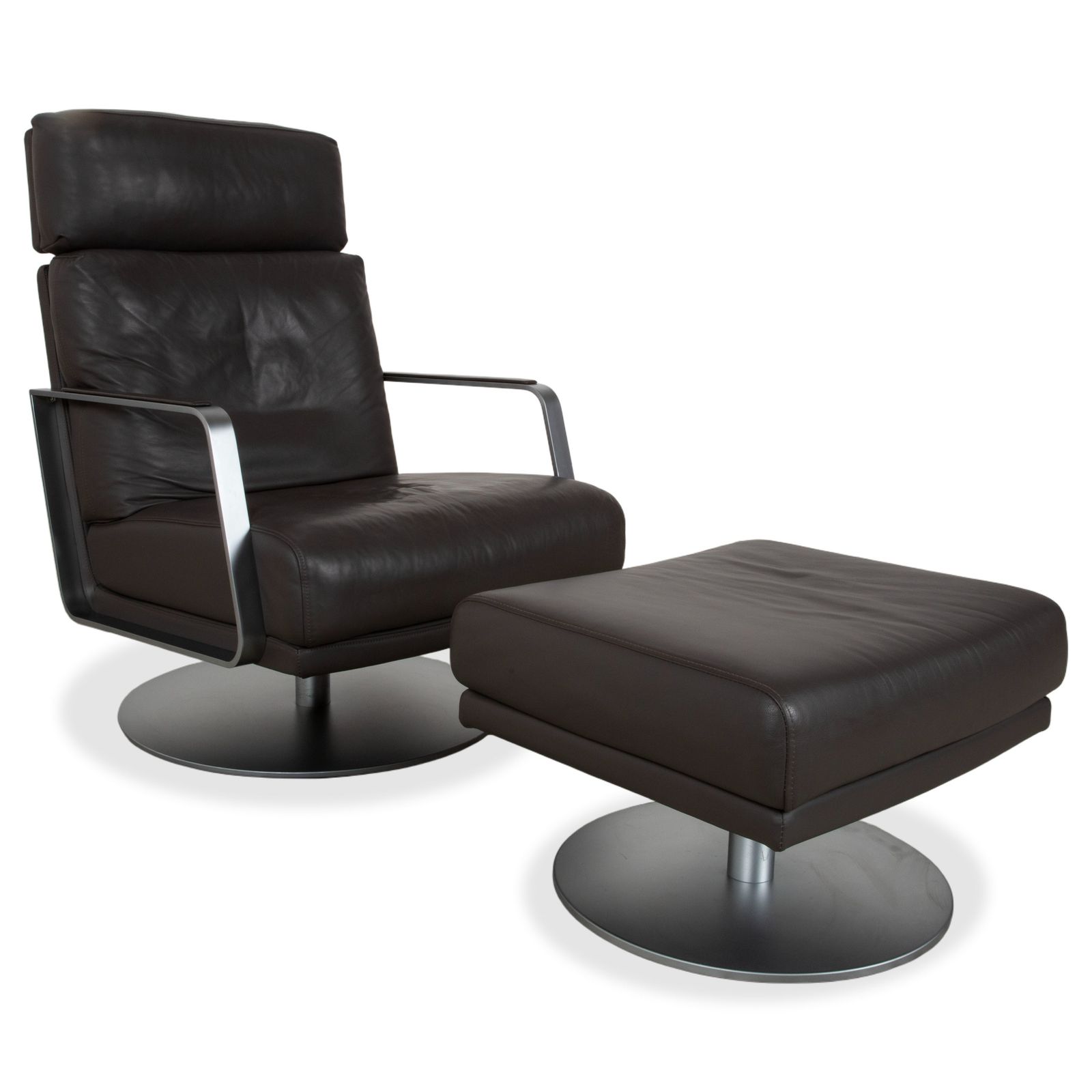 Rolf Benz Leather Metal Armchair Set Black Anthracite Dark Brown