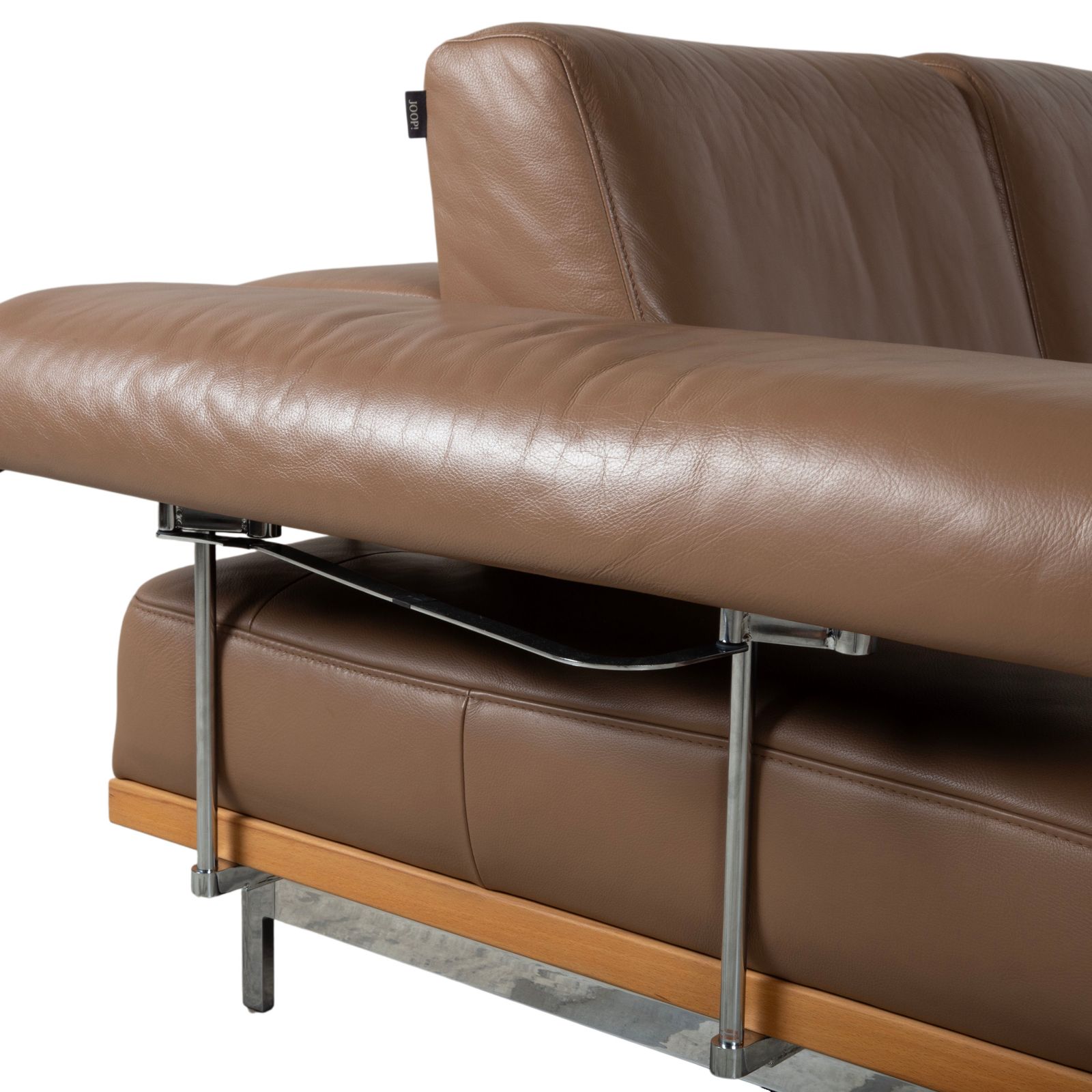 Canapé d'angle Joop 24/7 en cuir, bois et chrome, caramel brun, fonction manuelle photo buy