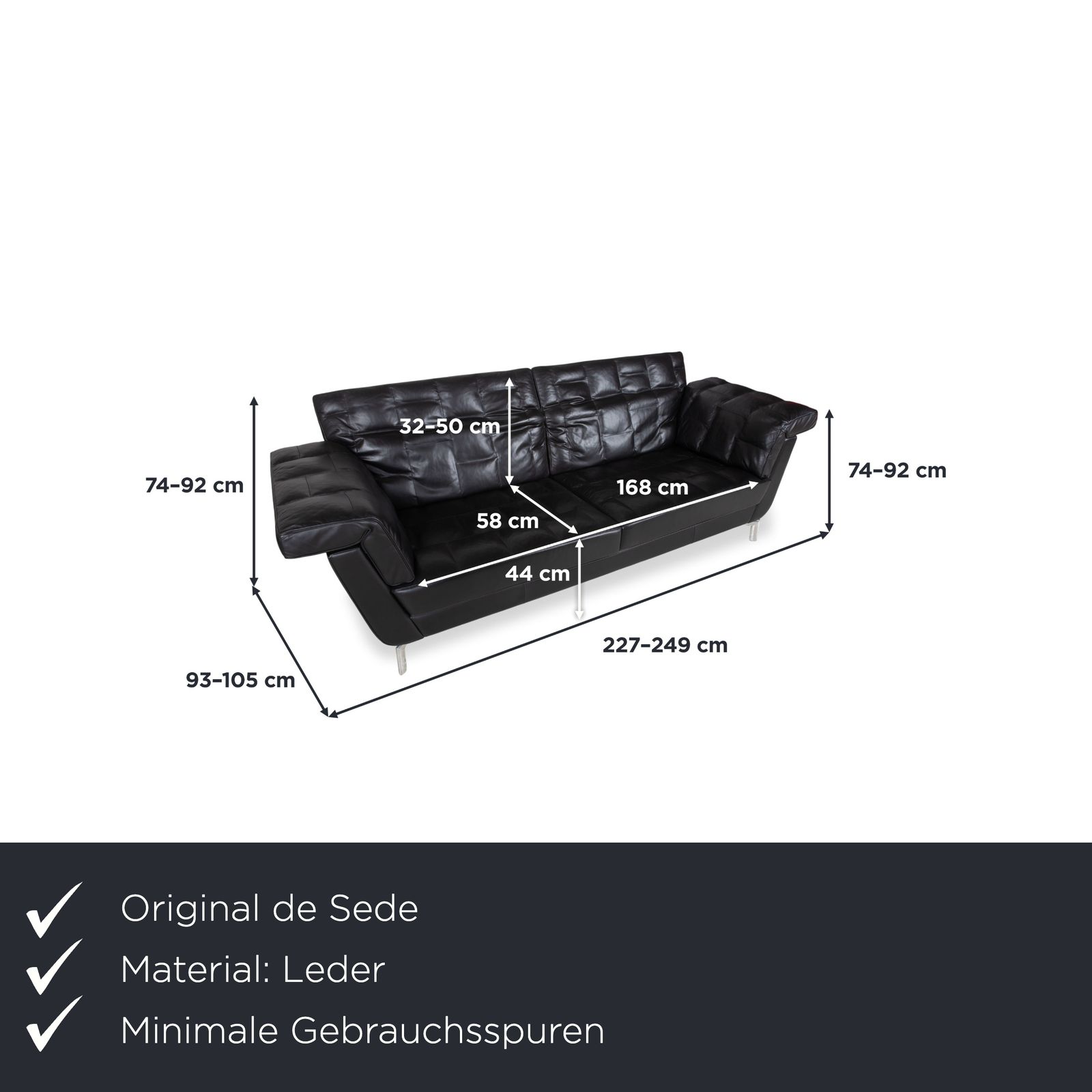 Canapé 3 places De Sede en cuir noir, fonction manuelle photo furniture