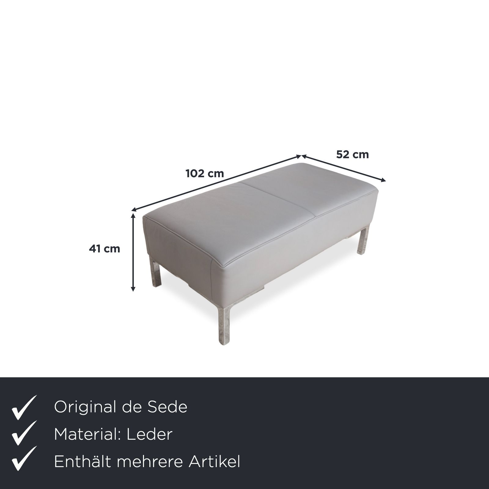 Canapé 3 places et 2 tabourets De Sede DS-112 en cuir gris, fonction manuelle photo for sale