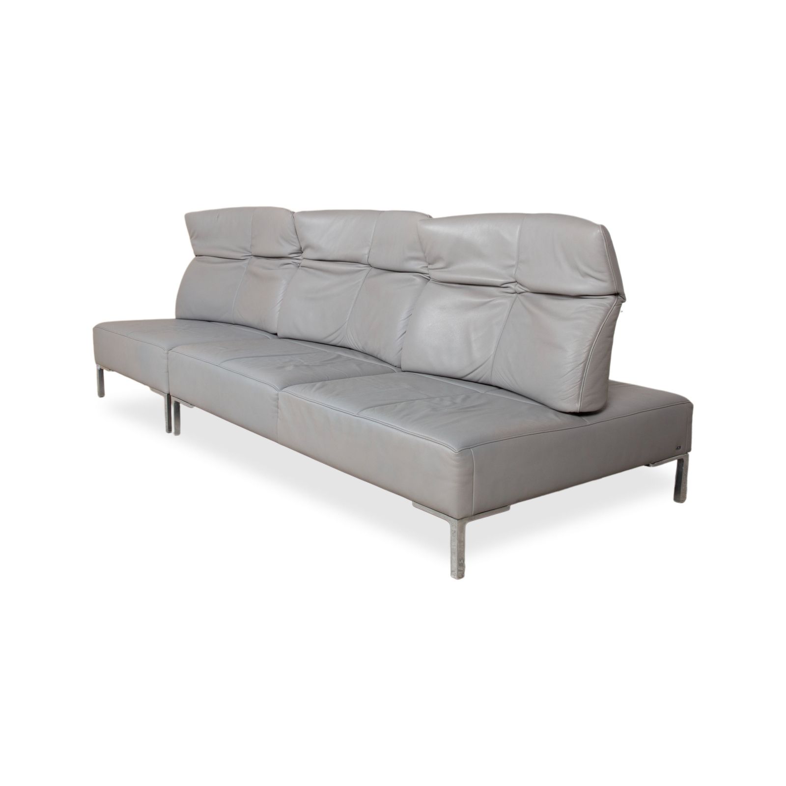 Canapé 3 places et 2 tabourets De Sede DS-112 en cuir gris, fonction manuelle photo vintage