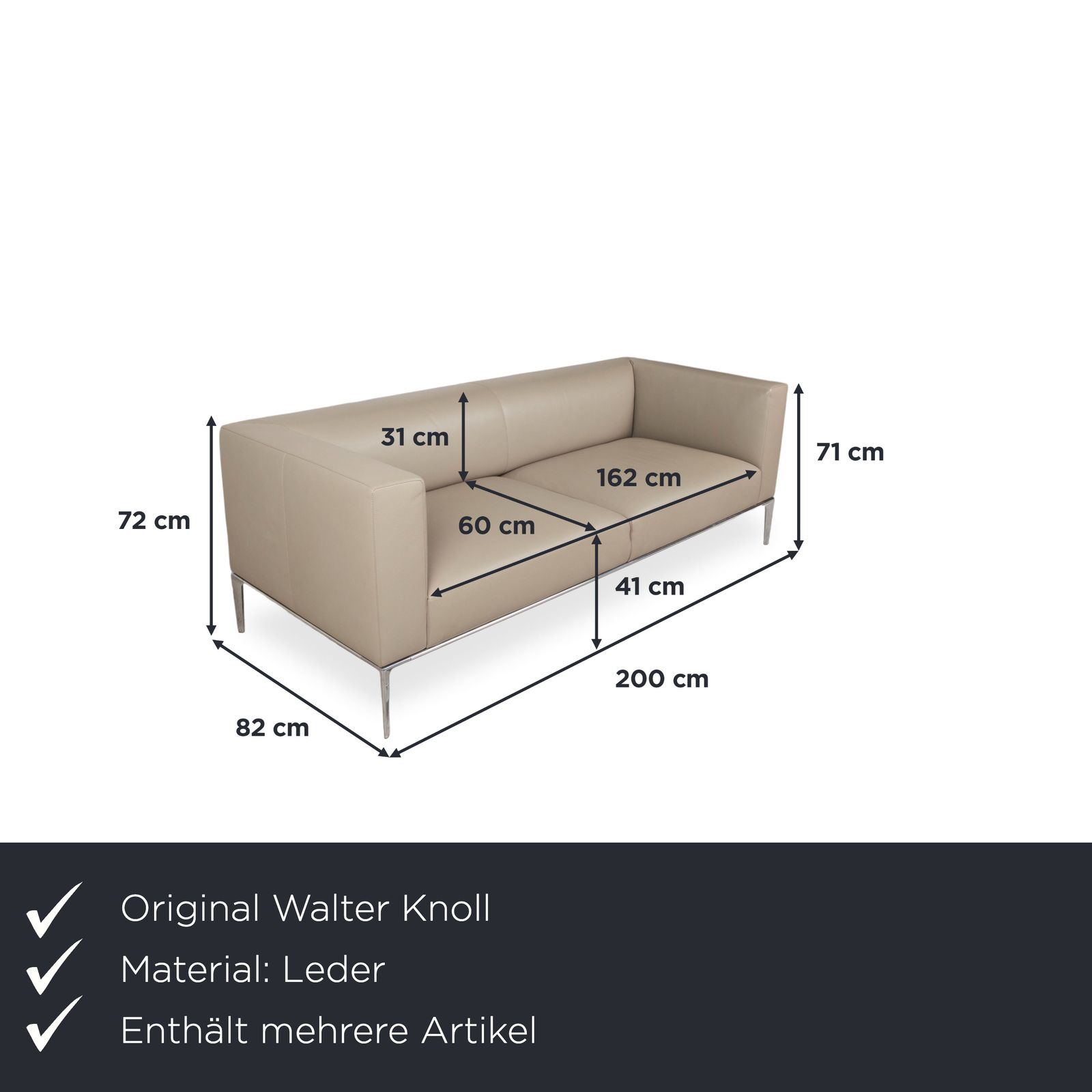 Walter Knoll Jaan leren chromen driezitsbank, 2 fauteuils, crème beige photo furniture