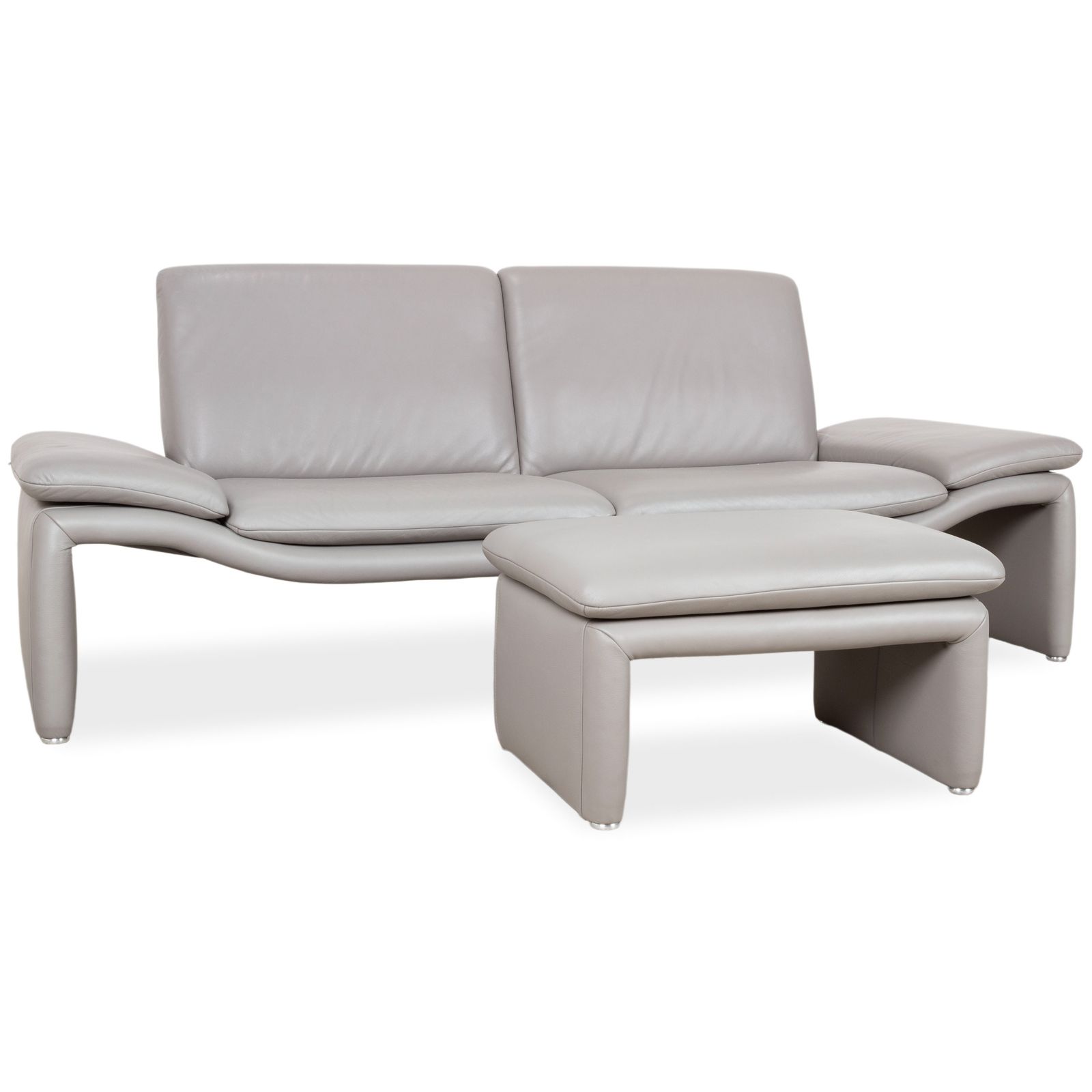 Canapé 3 places et pouf Koinor en cuir gris, fonction manuelle