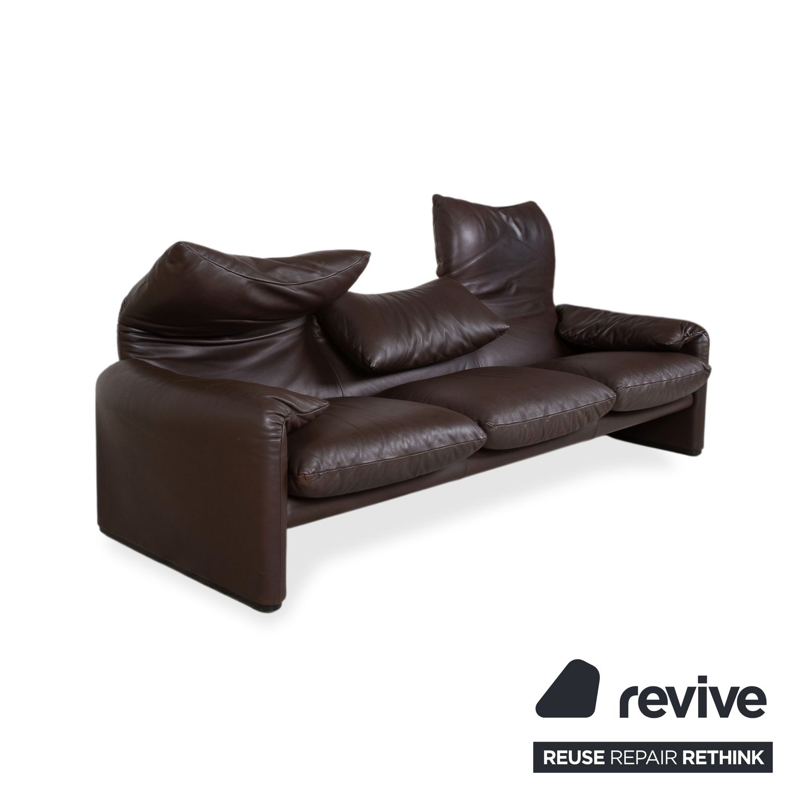 Canapé 3 places et fauteuil Cassina Maralunga en cuir brun espresso, fonction manuelle photo buy